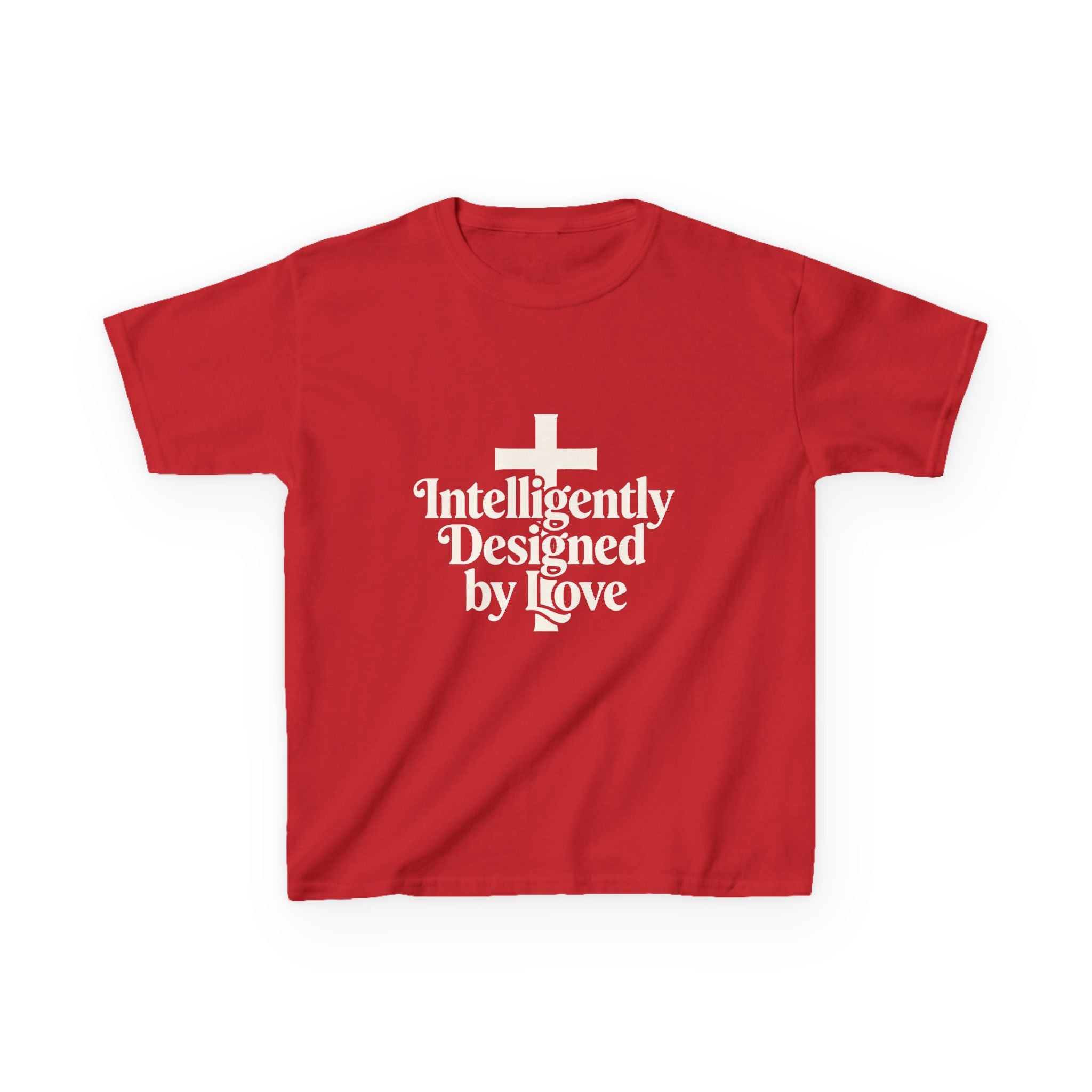 Kids Tee – "Intelligently Designed by Love" Christian Cross Shirt