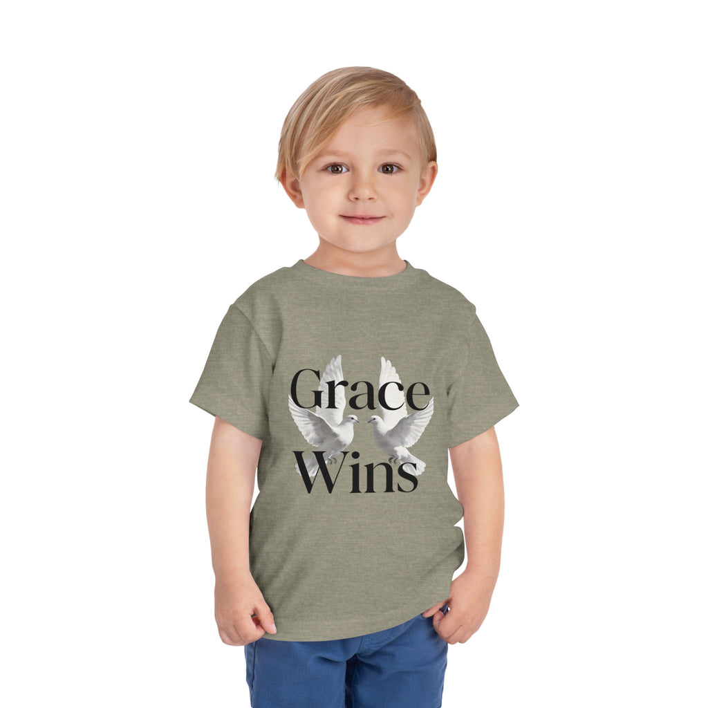 Toddler Tee — "Grace Wins" Dove Graphic Christian Short Sleeve Shirt