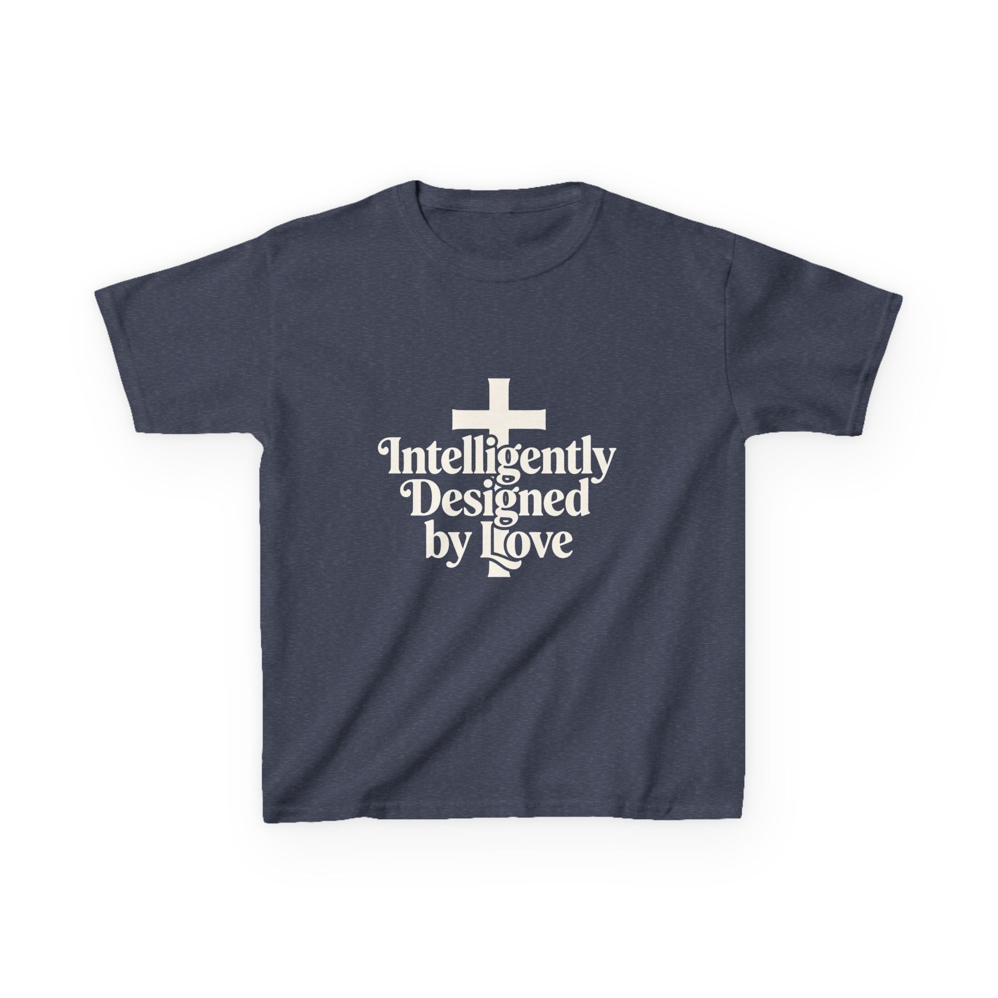 Kids Tee – "Intelligently Designed by Love" Christian Cross Shirt