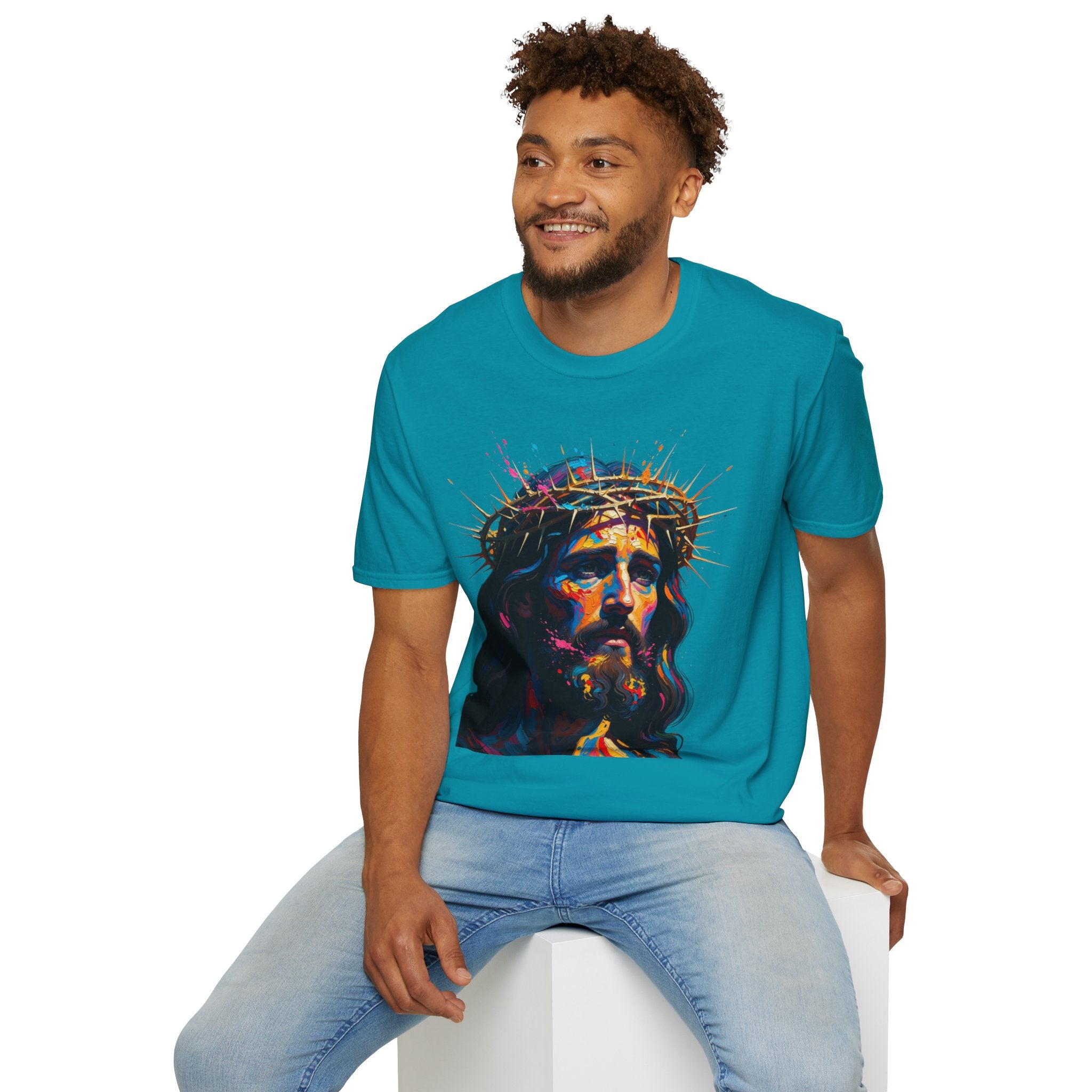 Jesus with Crown of Thorns T-Shirt | Colorful Portrait, Religious Christian Tee
