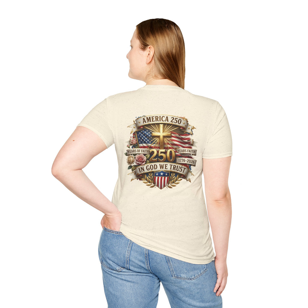His Life Apparel Christian American 250 T‑Shirt — Three Crosses Faith Graphic