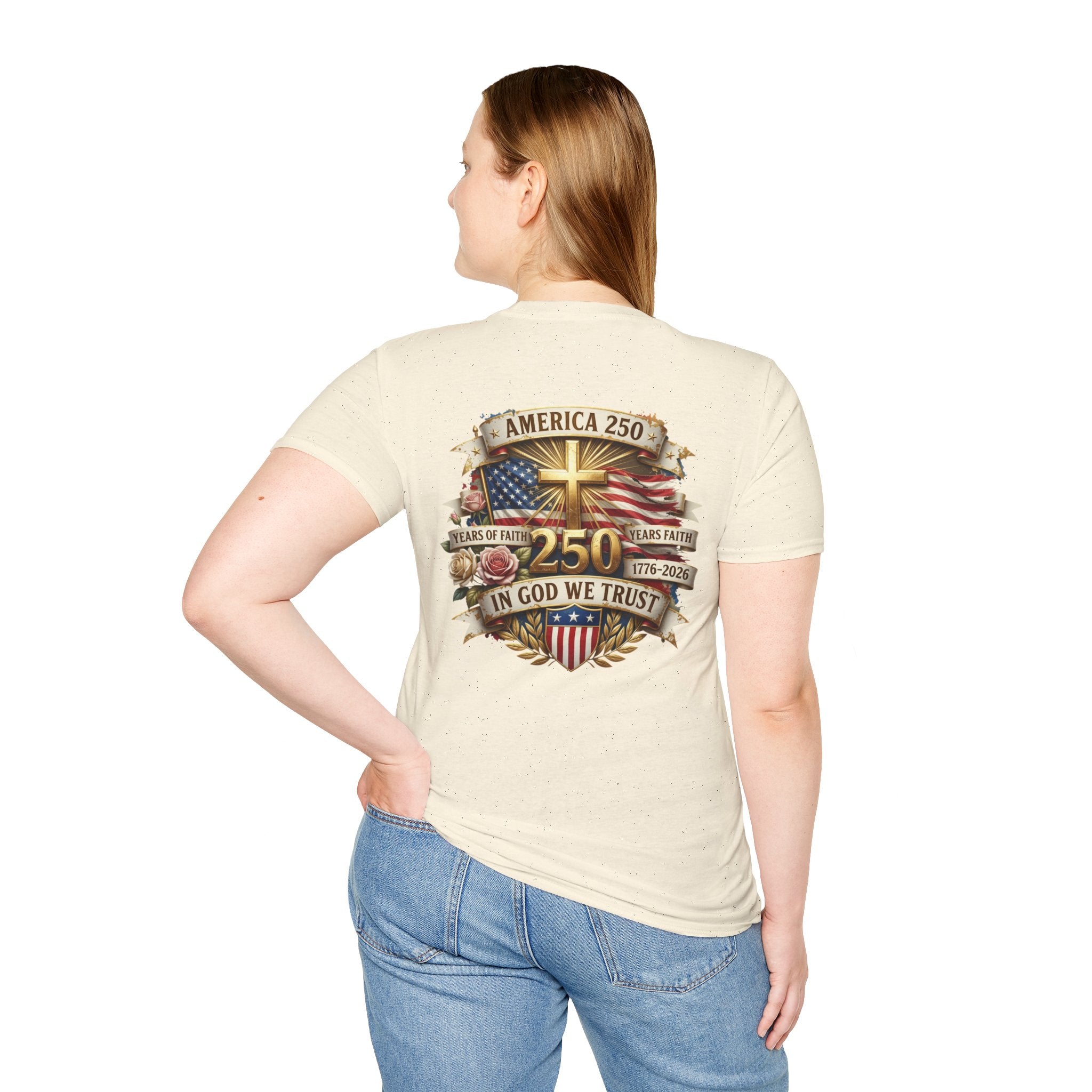 His Life Apparel Christian American 250 T‑Shirt — Three Crosses Faith Graphic