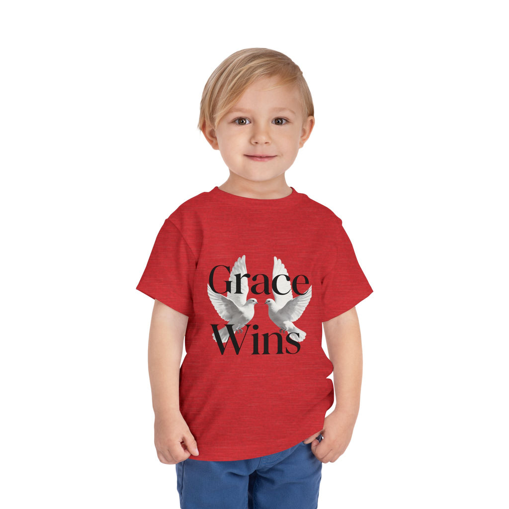 Toddler Tee — "Grace Wins" Dove Graphic Christian Short Sleeve Shirt