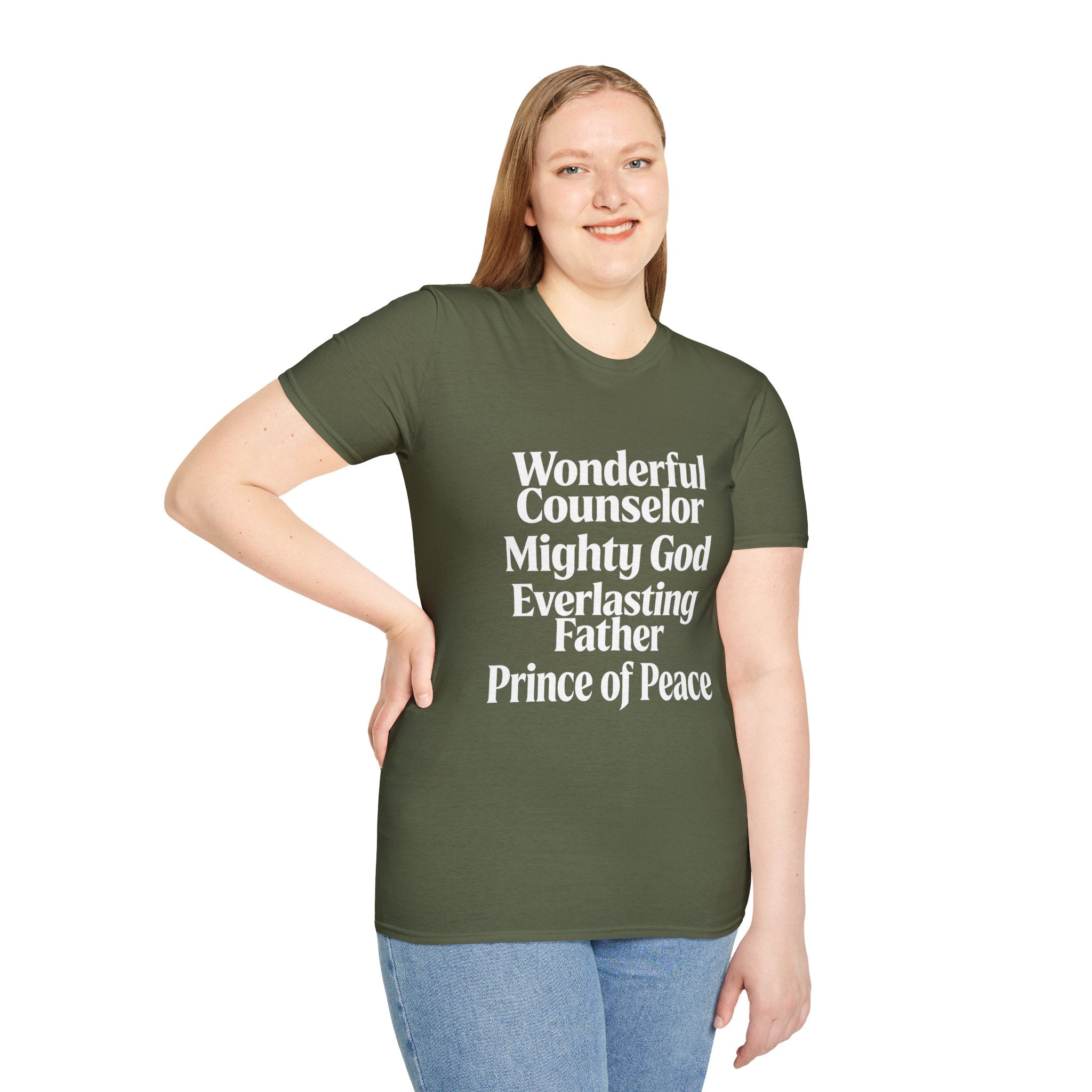 Names of Jesus from Isaiah T-Shirt — Plain Softstyle Crew Tee