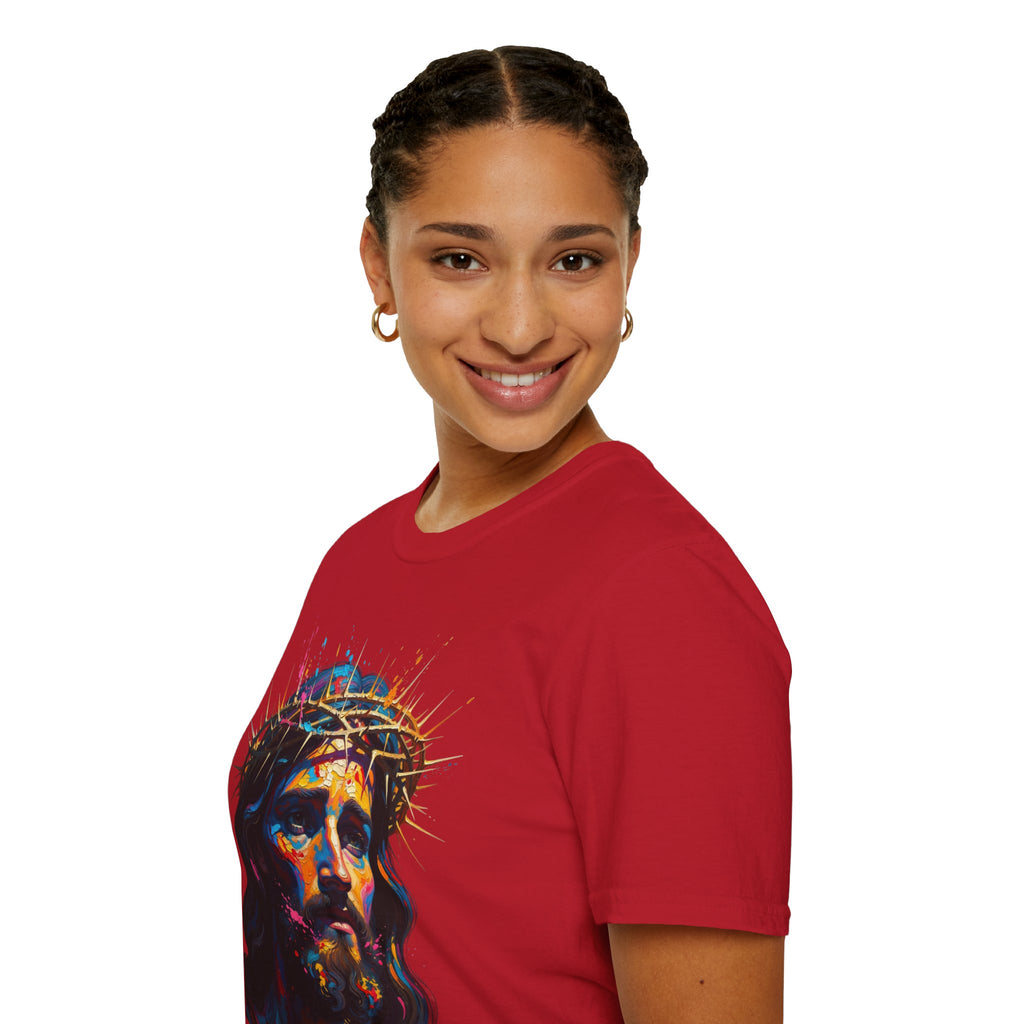 Jesus with Crown of Thorns T-Shirt | Colorful Portrait, Religious Christian Tee