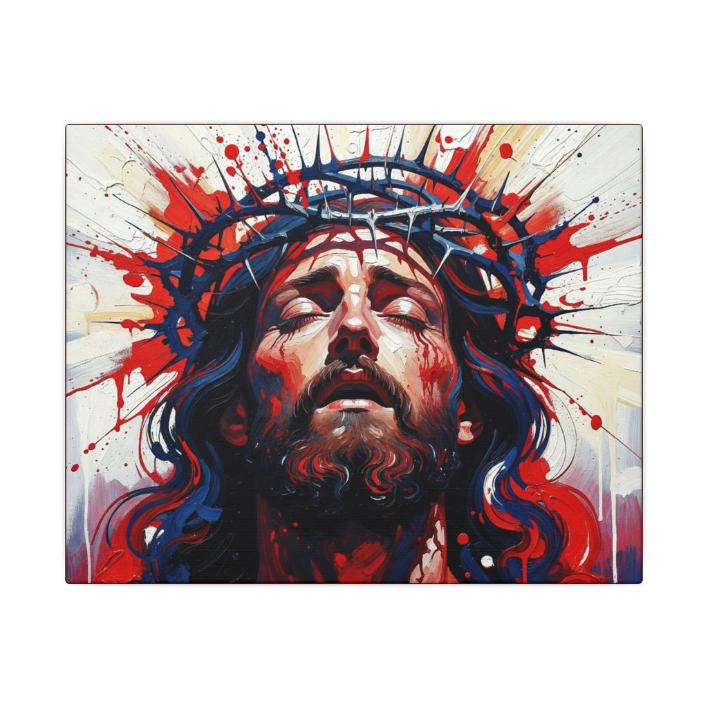 Jesus Christ Crown of Thorns Canvas Wall Art — Dramatic Religious Portrait