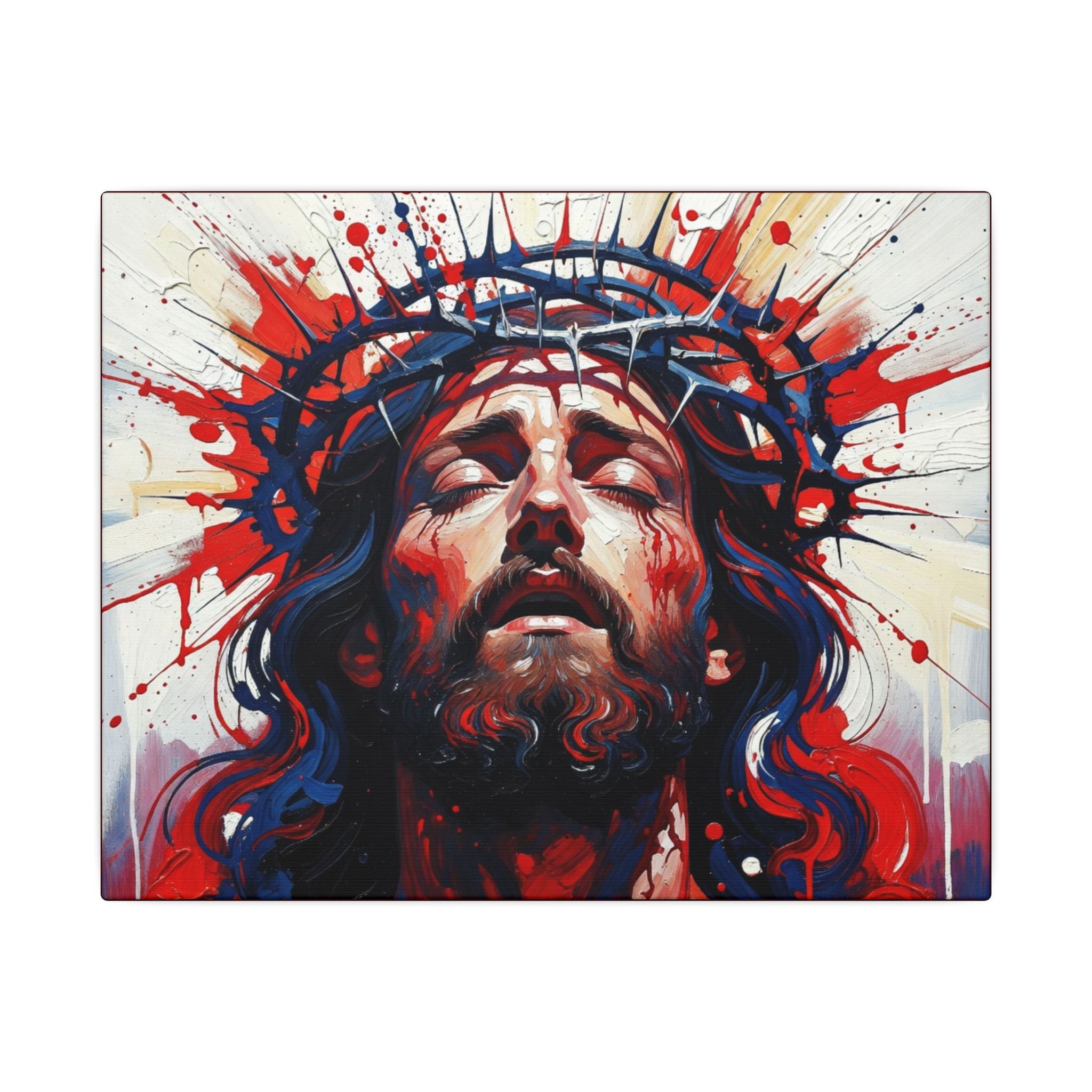 Jesus Christ Crown of Thorns Canvas Wall Art — Dramatic Religious Portrait