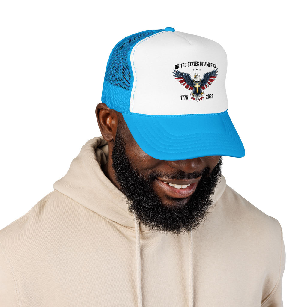 American Eagle Trucker Hat – Patriotic Cross & Flag Design