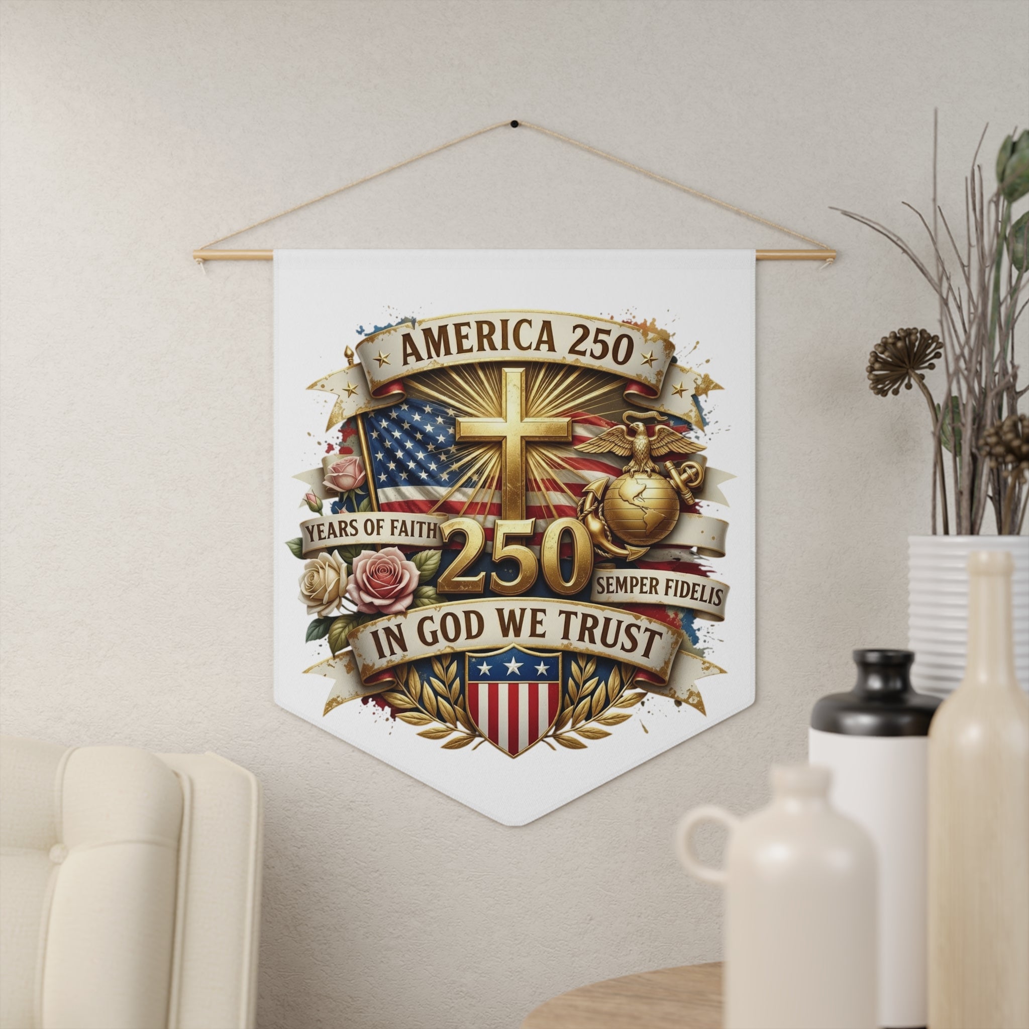 America 250 Semper Fidelis Pennant Banner — In God We Trust Patriotic Wall Flag