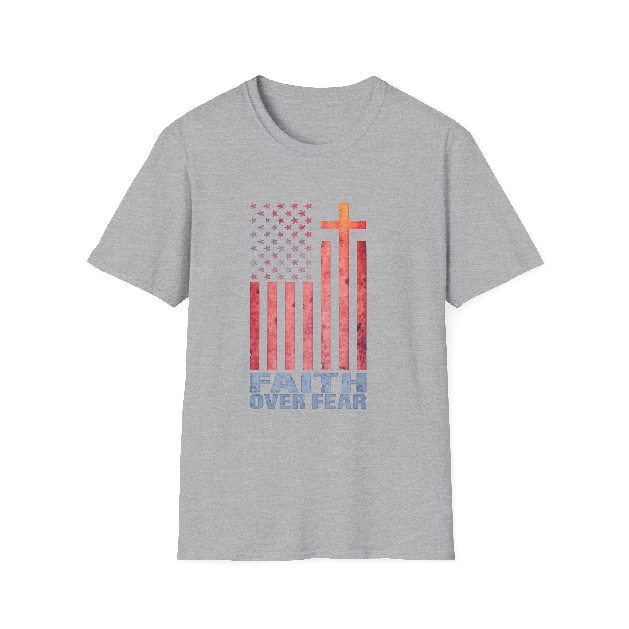 Faith Over Fear American Flag T-Shirt — Christian Cross Patriotic Tee