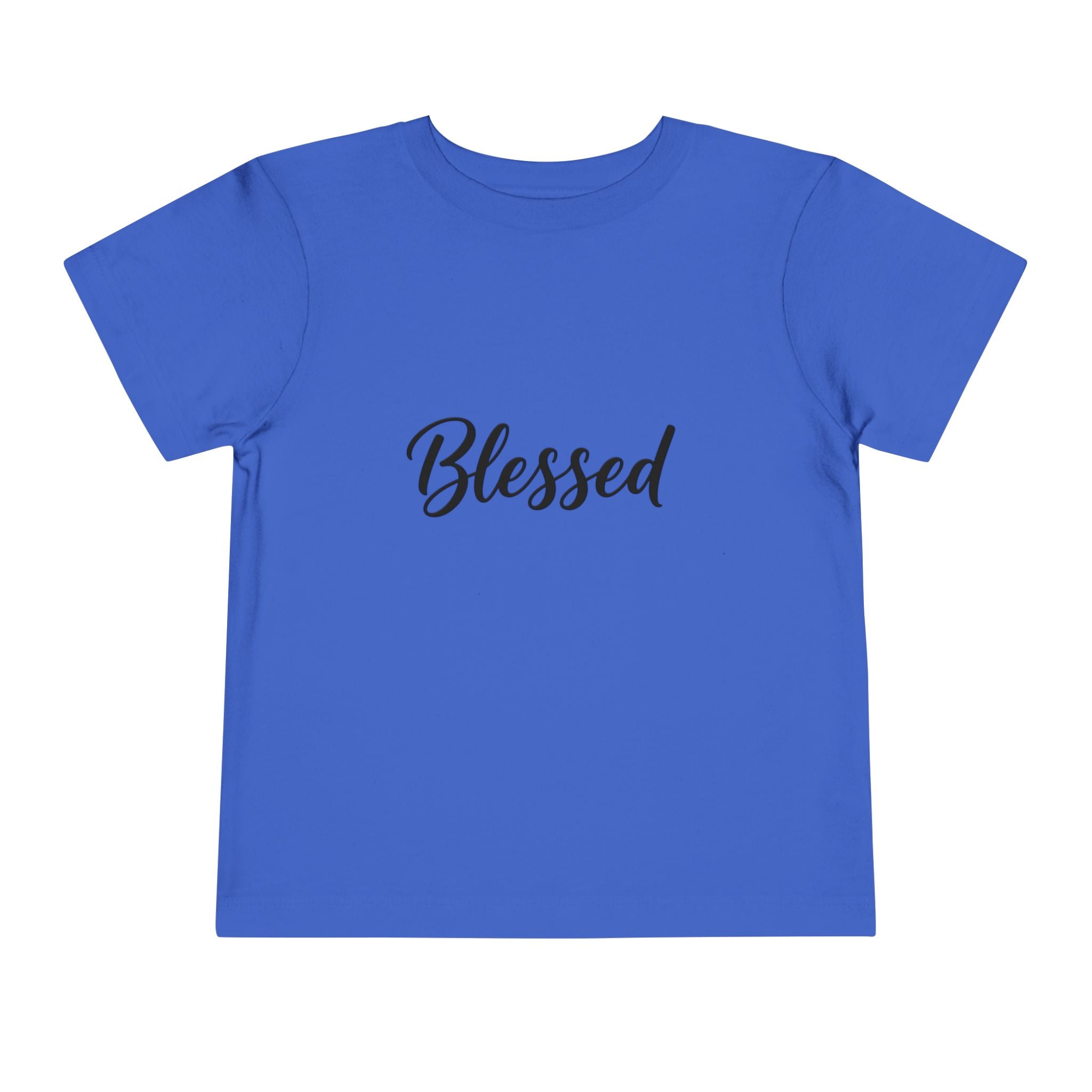 Blessed Toddler Tee — White Short Sleeve Baby Shirt with Script Text