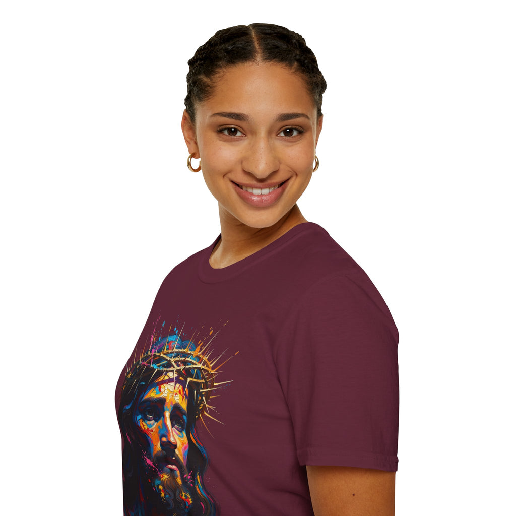 Jesus with Crown of Thorns T-Shirt | Colorful Portrait, Religious Christian Tee