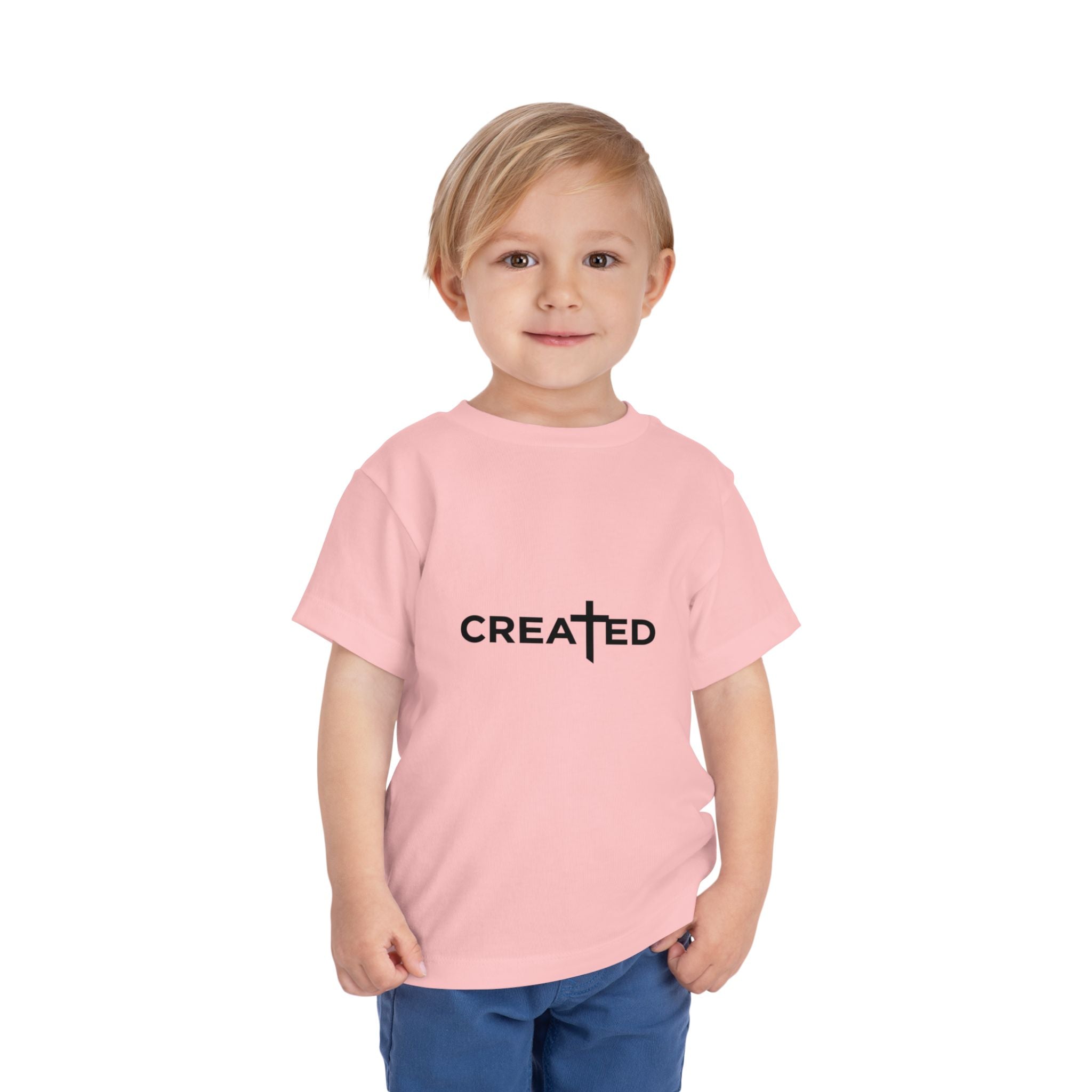 Toddler Tee — "Created" Cross Logo Christian Baby Shirt