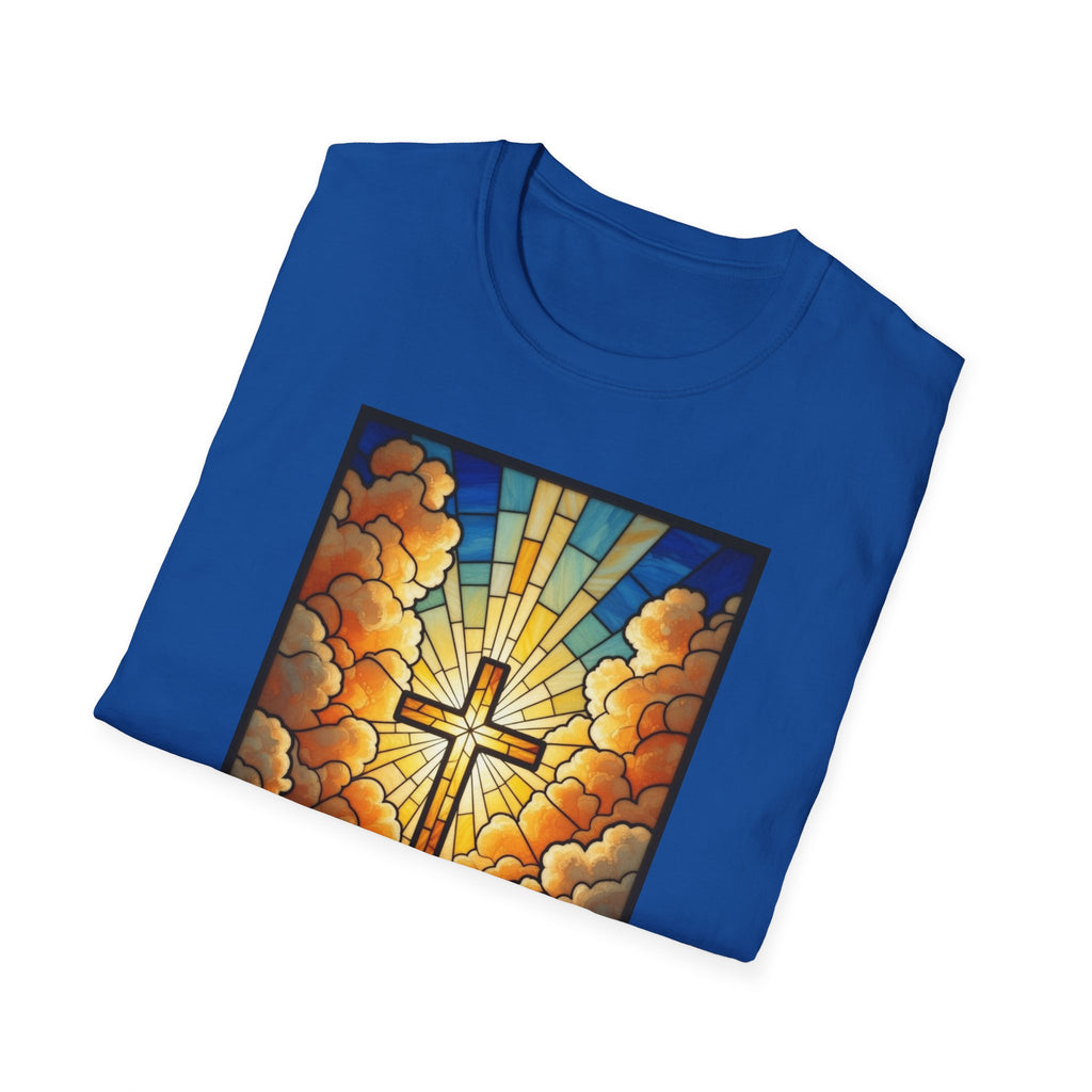 Christian Cross T-Shirt — Stained Glass Sunrise Faith Tee