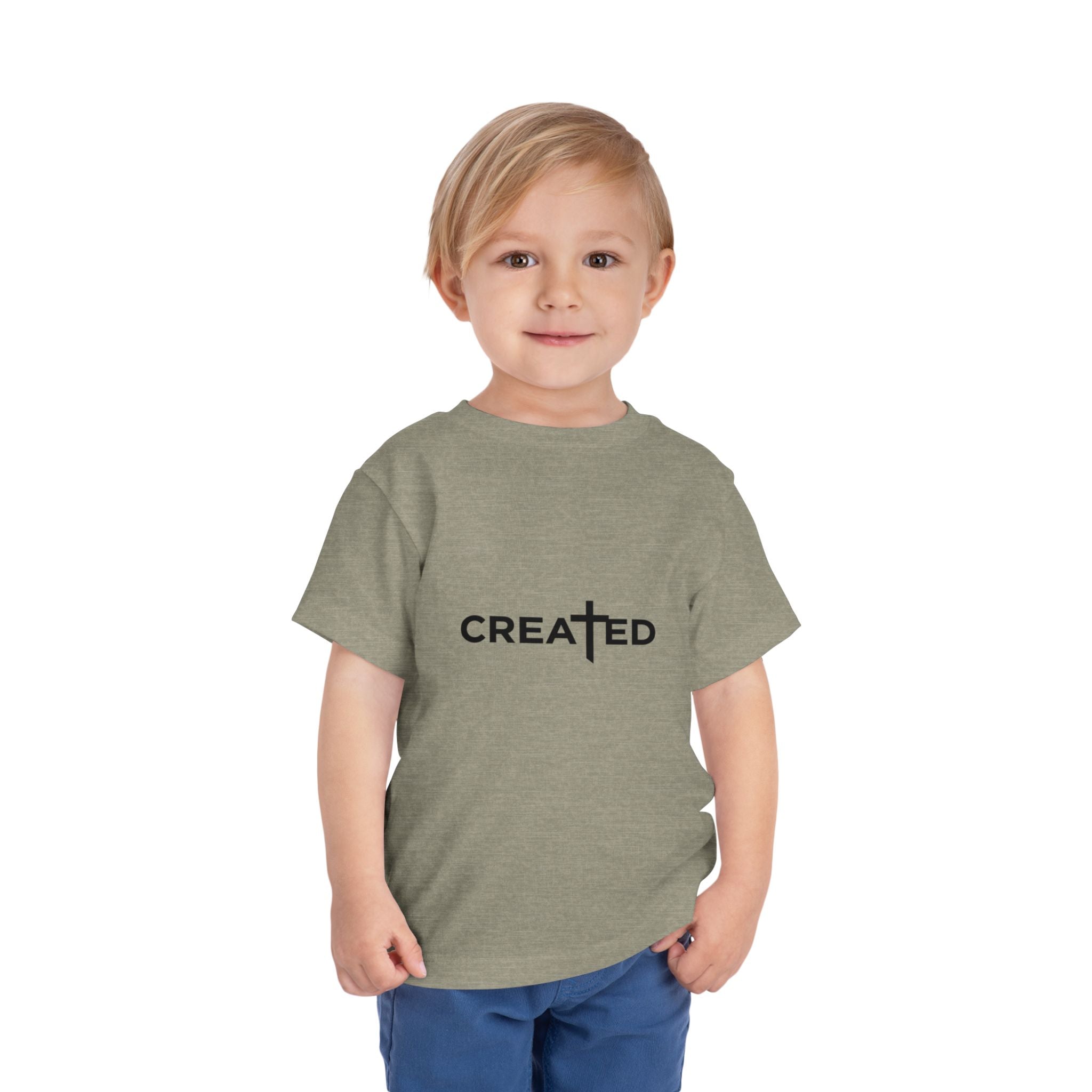 Toddler Tee — "Created" Cross Logo Christian Baby Shirt