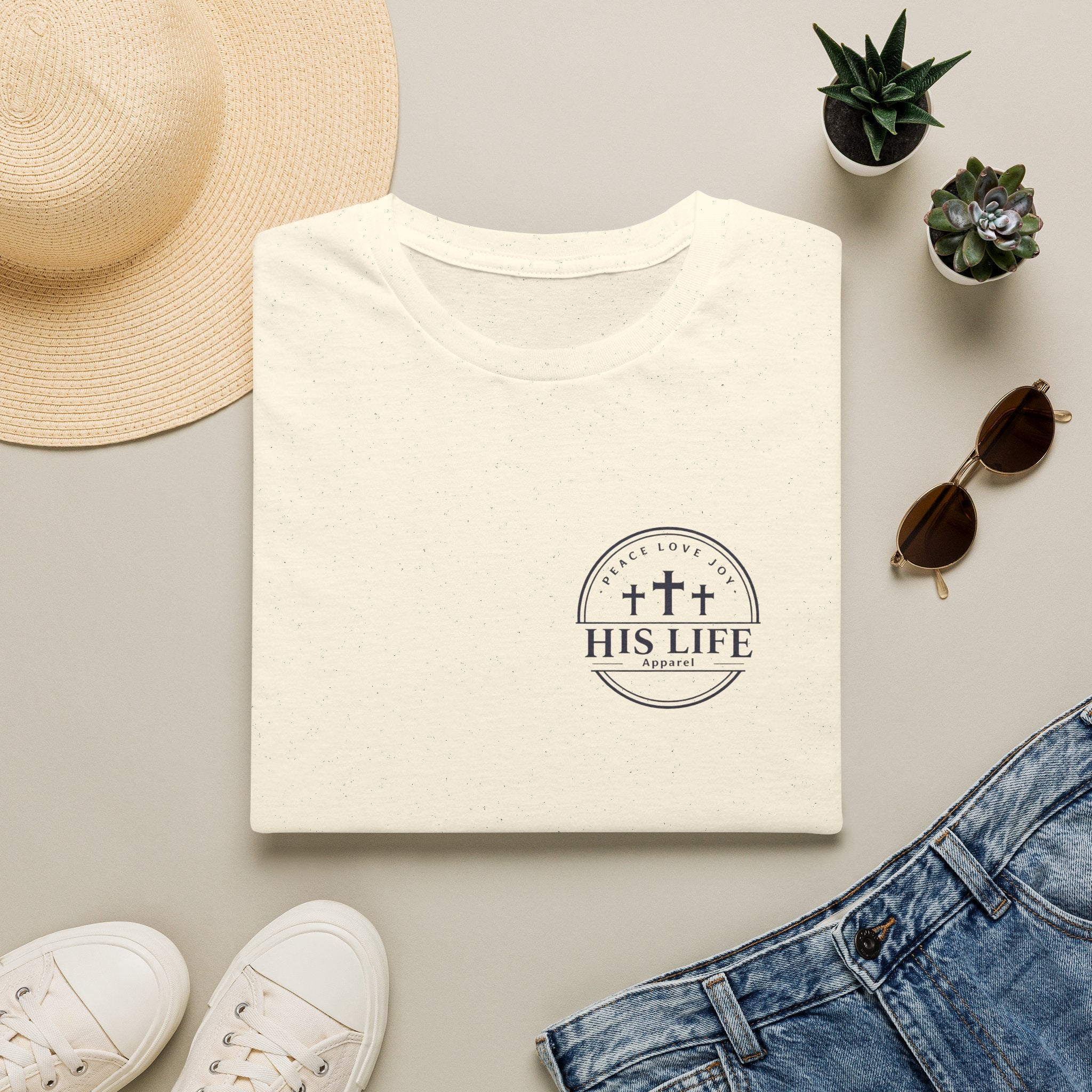 His Life Christian America 250 T-Shirt — Small Cross Logo Faith Tee