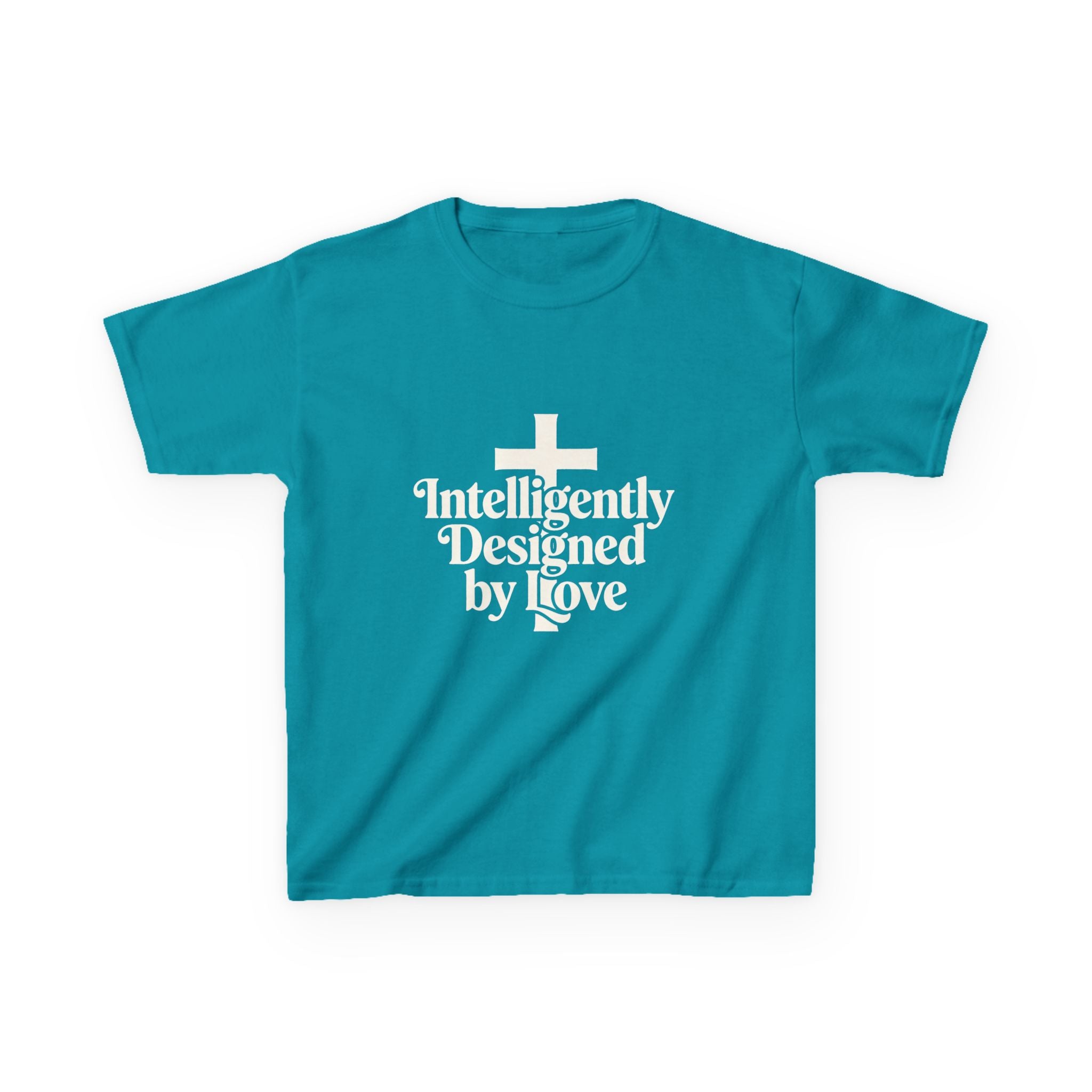 Kids Tee – "Intelligently Designed by Love" Christian Cross Shirt