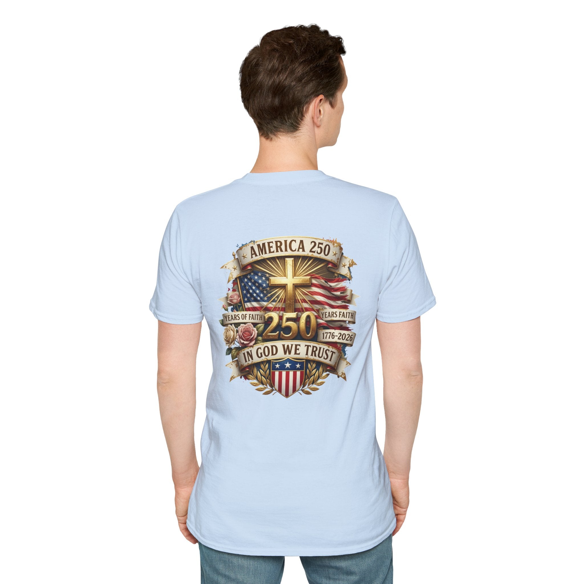 His Life Apparel Christian American 250 T‑Shirt — Three Crosses Faith Graphic