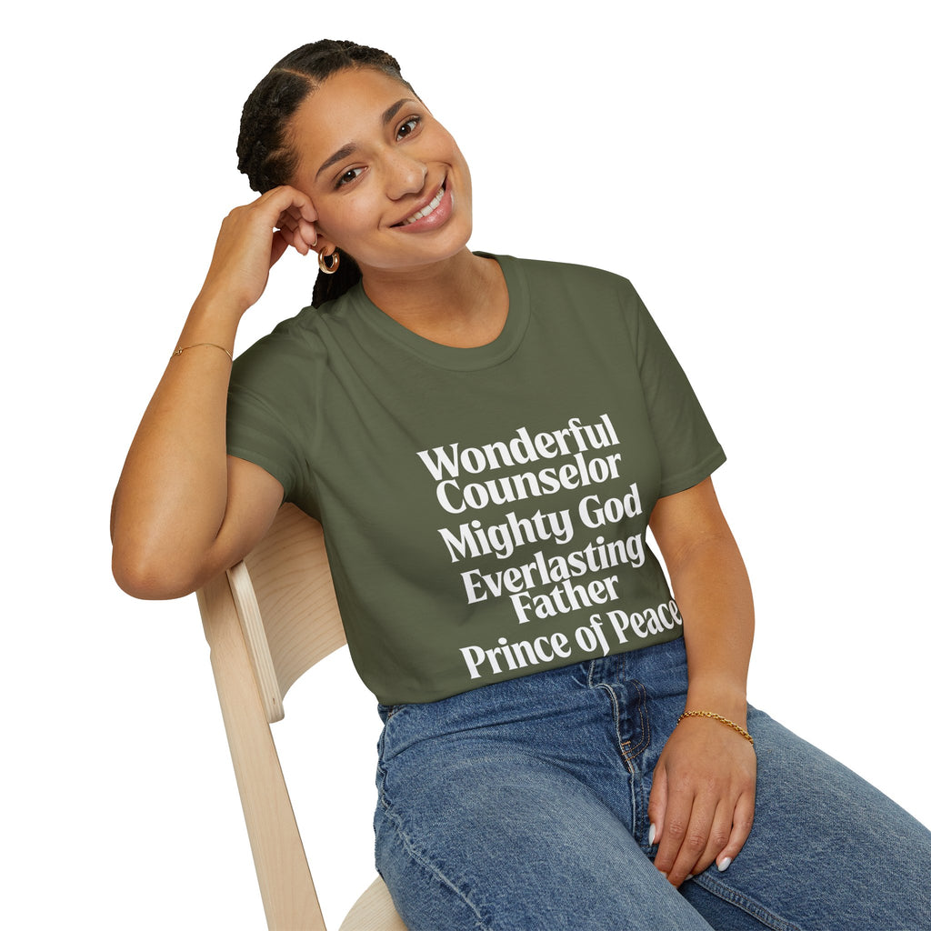 Names of Jesus from Isaiah T-Shirt — Plain Softstyle Crew Tee