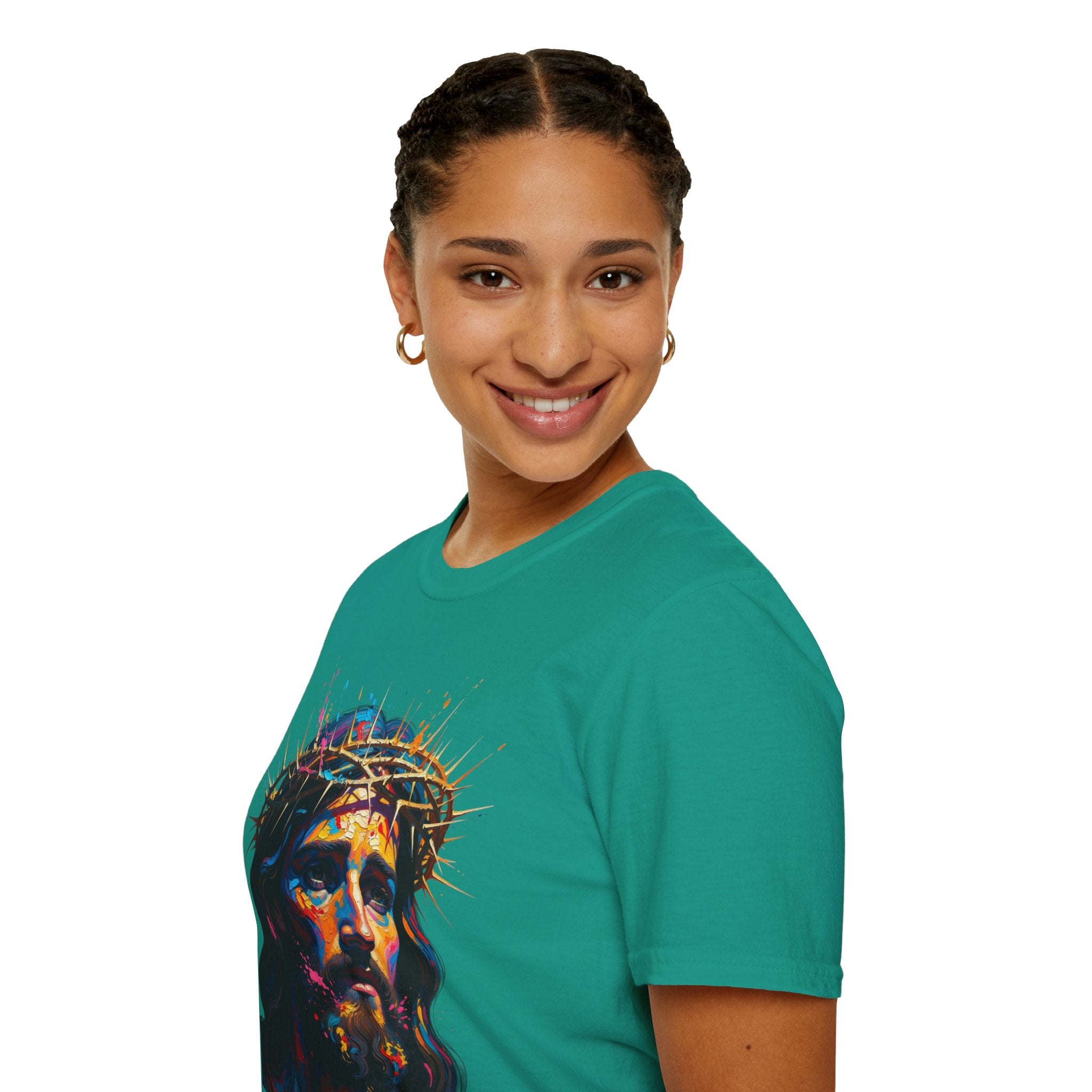 Jesus with Crown of Thorns T-Shirt | Colorful Portrait, Religious Christian Tee