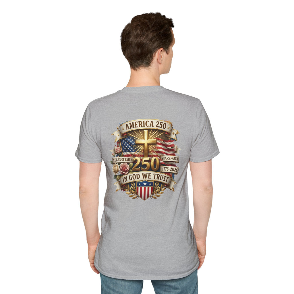 His Life Apparel Christian American 250 T‑Shirt — Three Crosses Faith Graphic