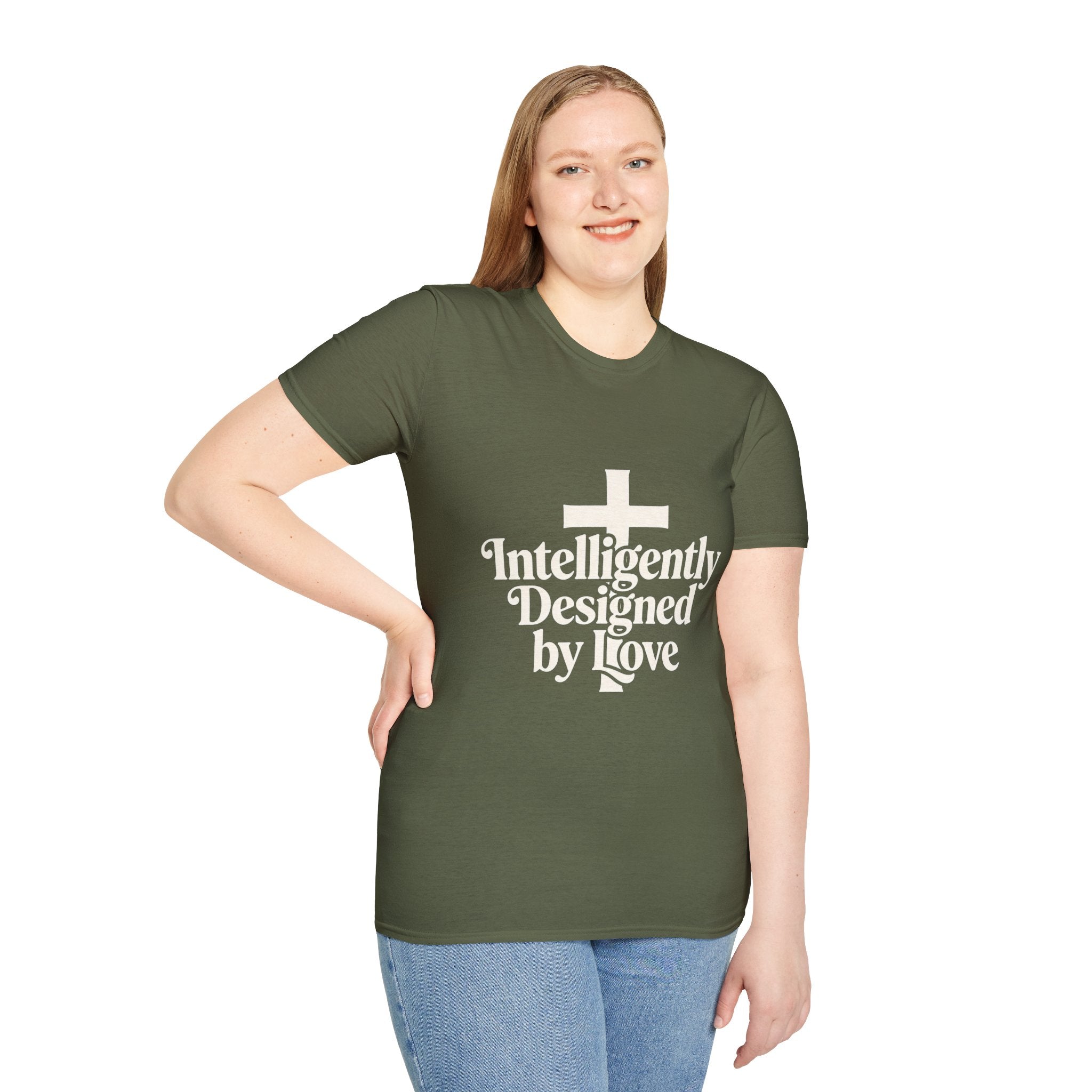 Christian T-Shirt — "Intelligently Designed by Love" Cross Faith Tee