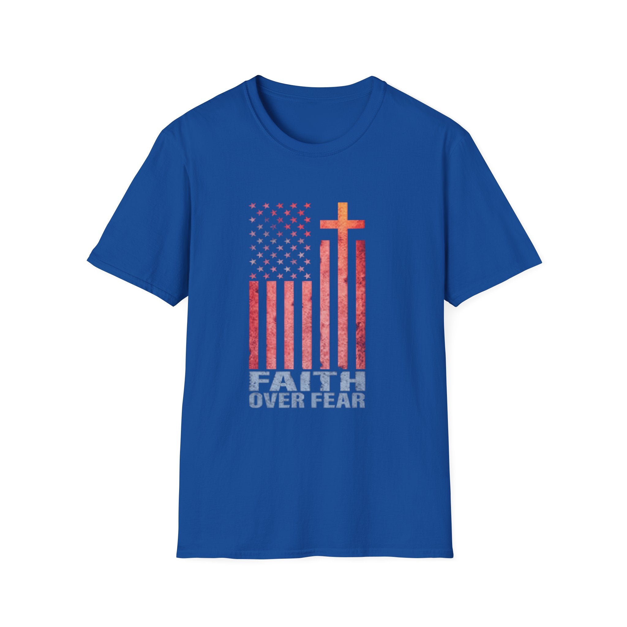 Faith Over Fear American Flag T-Shirt — Christian Cross Patriotic Tee