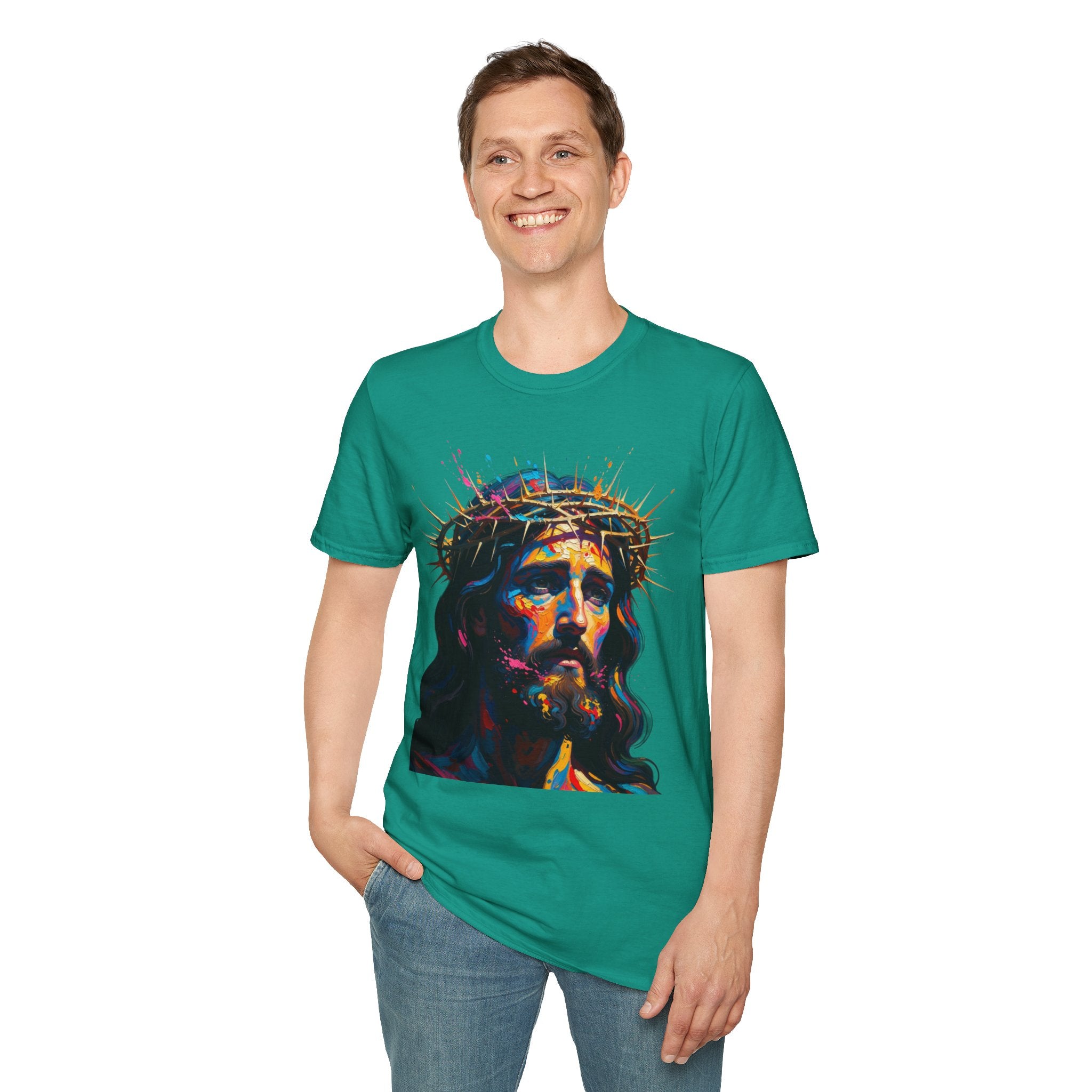 Jesus with Crown of Thorns T-Shirt | Colorful Portrait, Religious Christian Tee