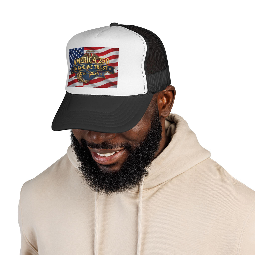 Trucker Cap - "Semper Fidelis America 250 In God We Trust 1776-2026" Vintage Flag Design