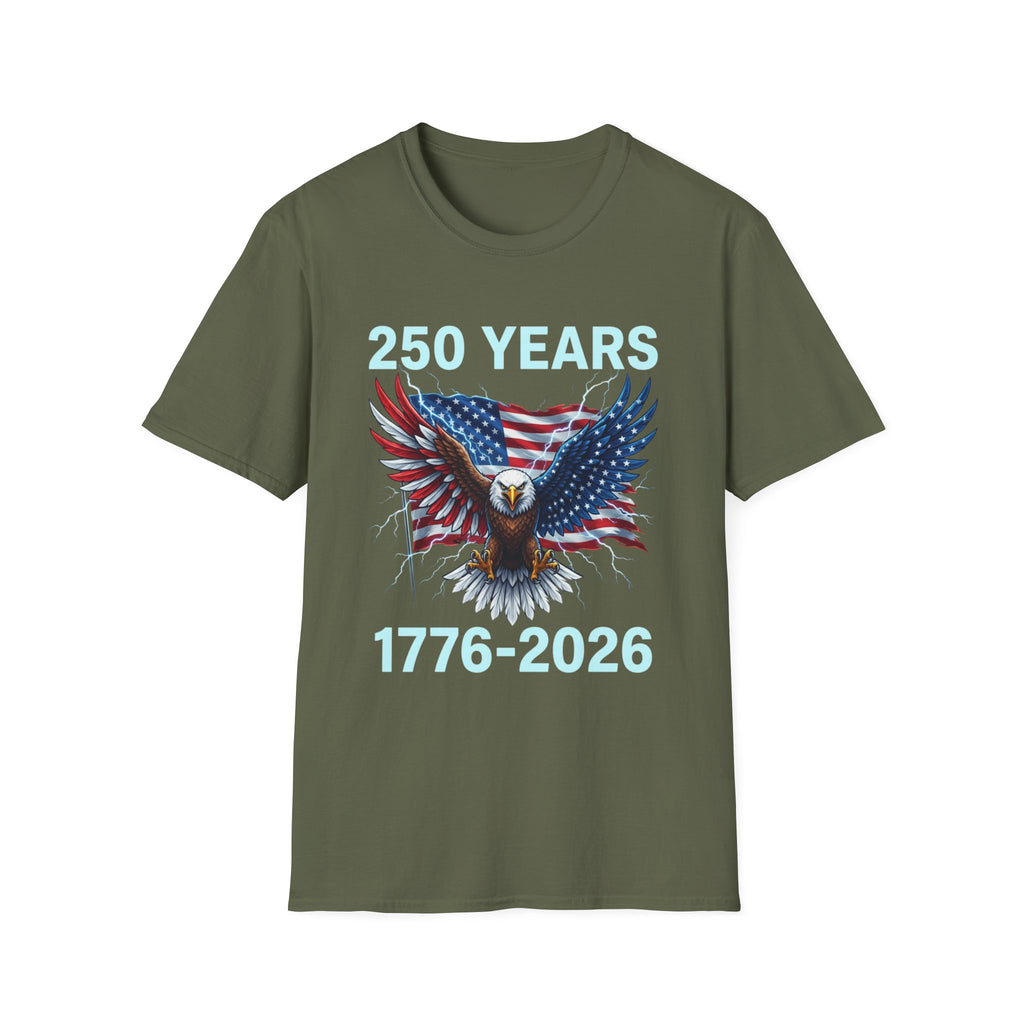 250 Years 1776–2026 Eagle & American Flag T-Shirt — Patriotic 250th Anniversary Tee