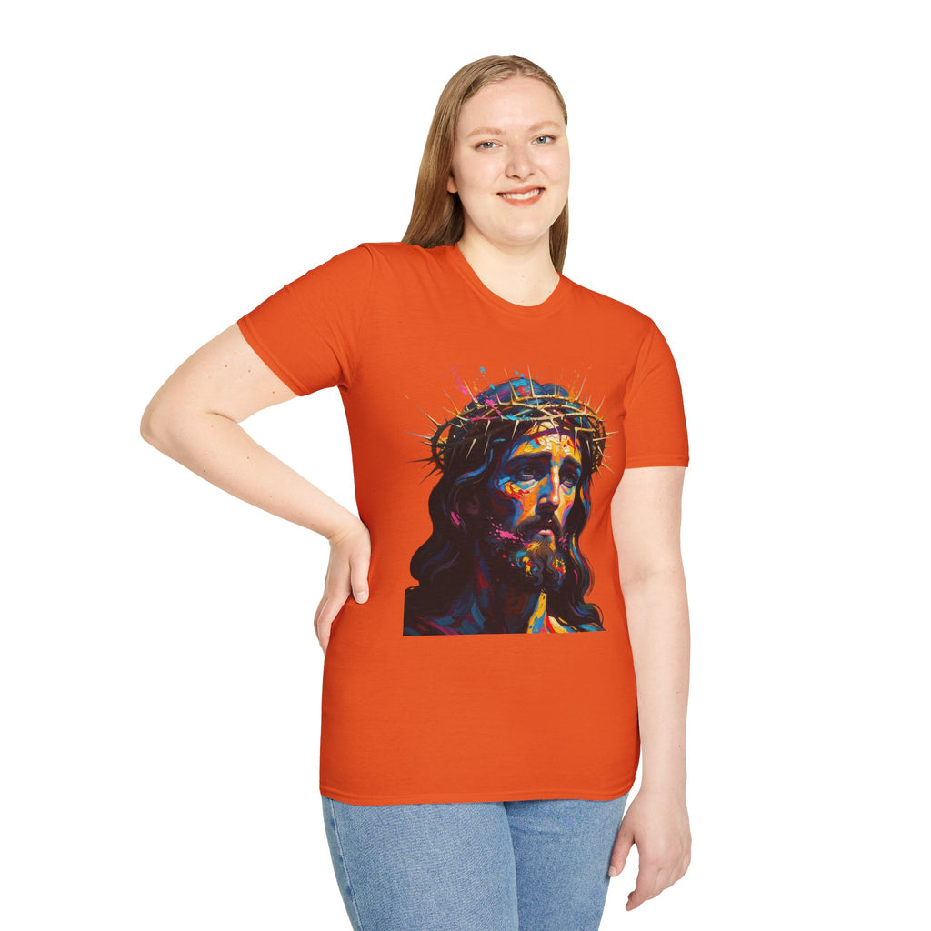 Jesus with Crown of Thorns T-Shirt | Colorful Portrait, Religious Christian Tee