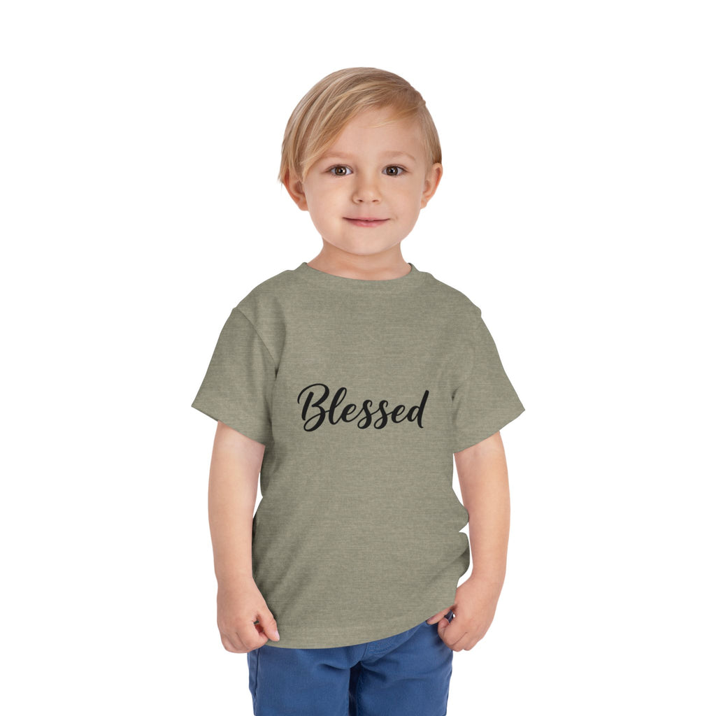 Blessed Toddler Tee — White Short Sleeve Baby Shirt with Script Text
