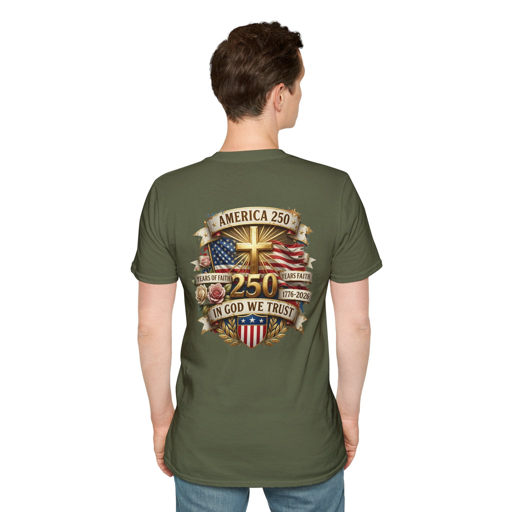 His Life Apparel Christian American 250 T‑Shirt — Three Crosses Faith Graphic