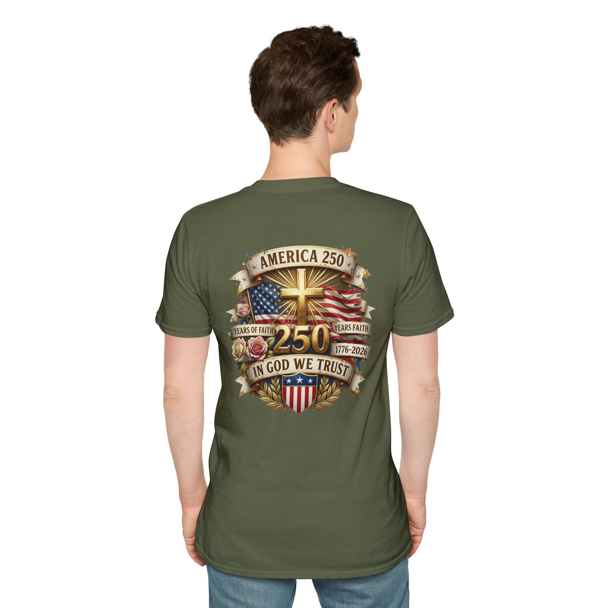 His Life Apparel Christian American 250 T‑Shirt — Three Crosses Faith Graphic