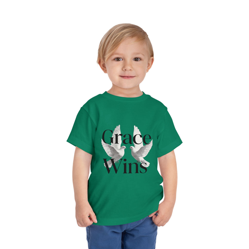 Toddler Tee — "Grace Wins" Dove Graphic Christian Short Sleeve Shirt