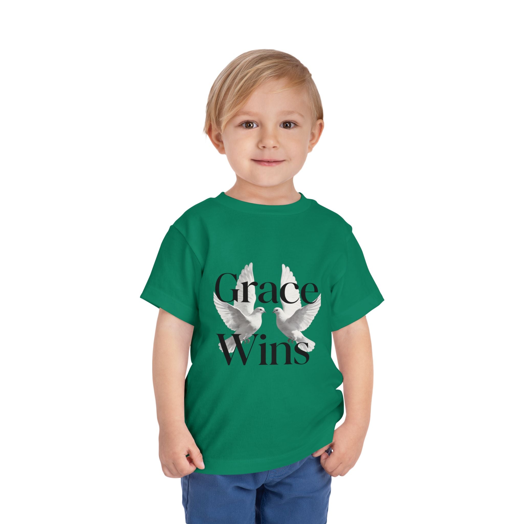 Toddler Tee — "Grace Wins" Dove Graphic Christian Short Sleeve Shirt