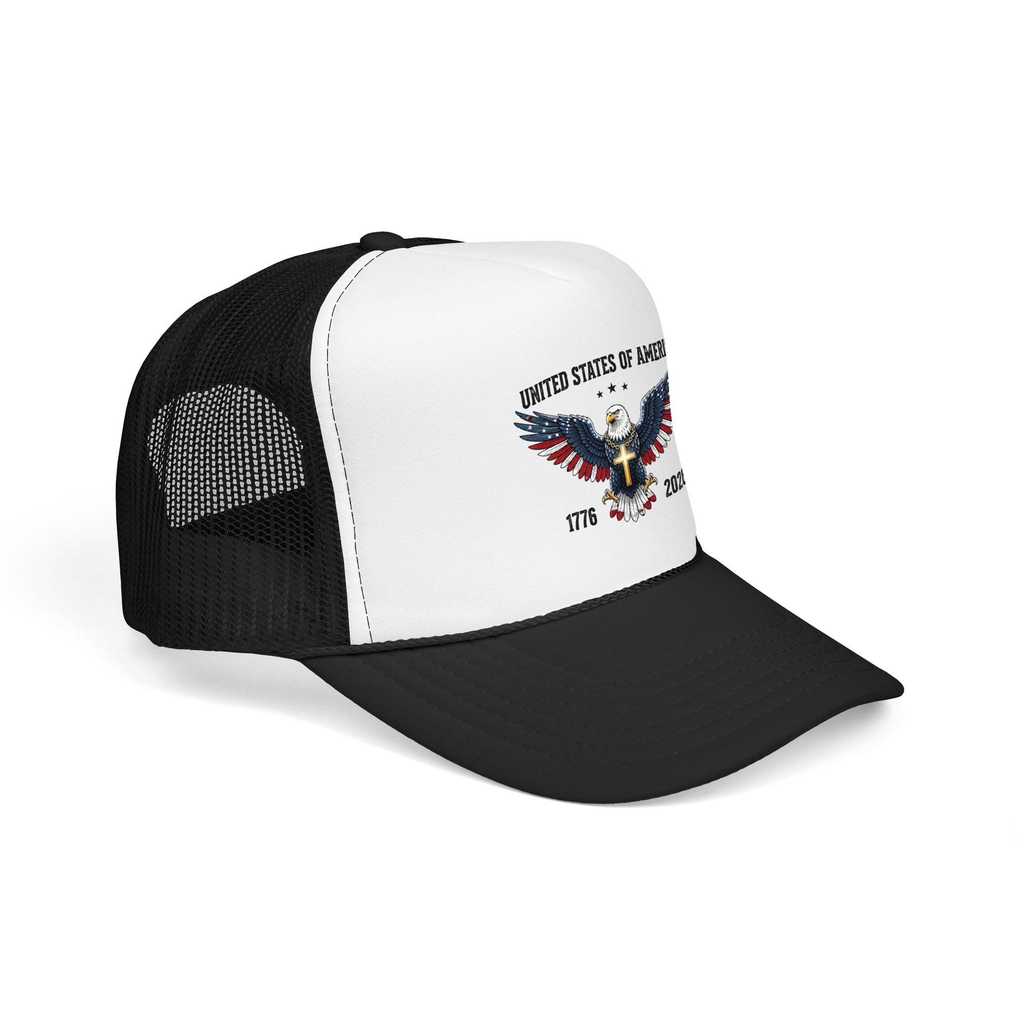 American Eagle Trucker Hat – Patriotic Cross & Flag Design
