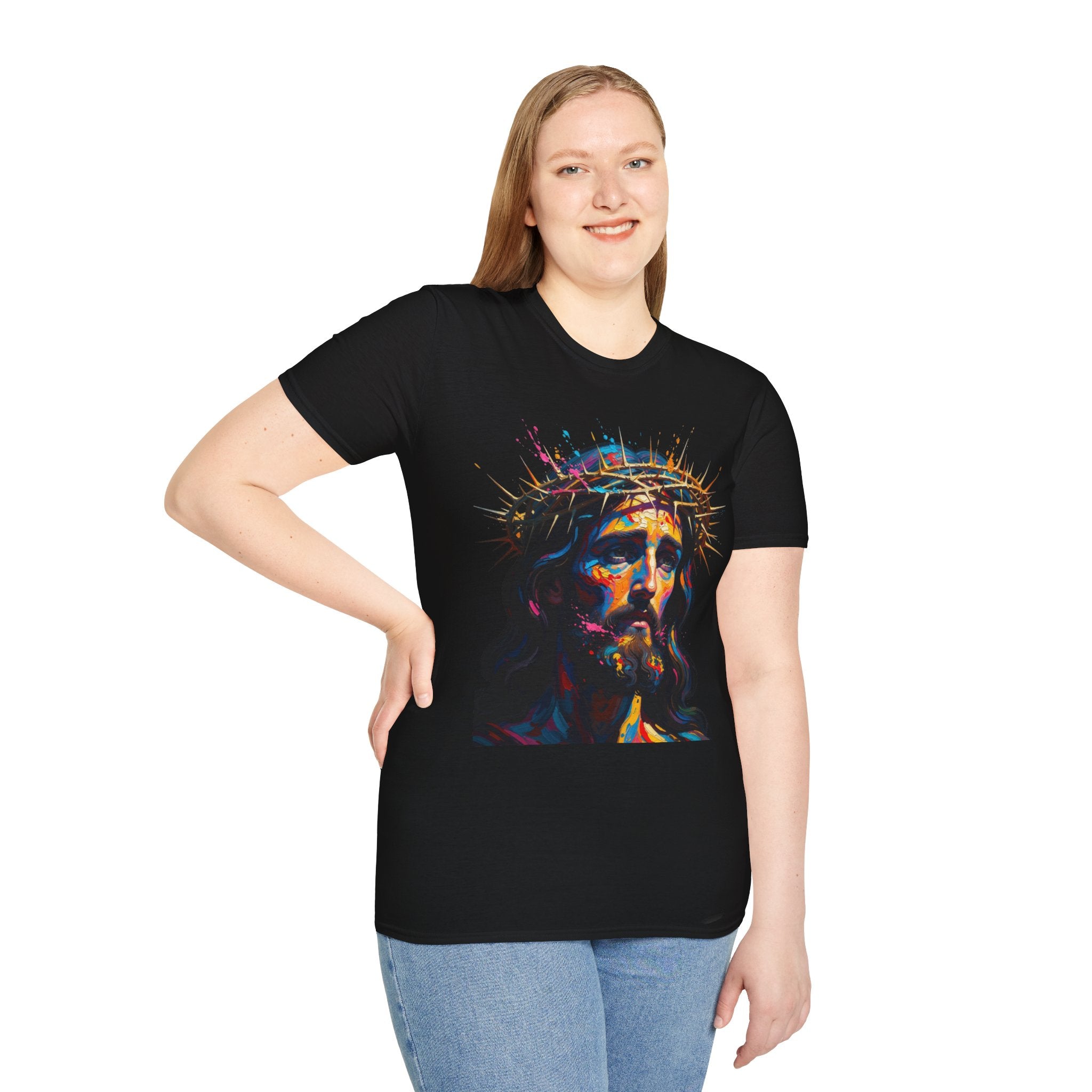 Jesus with Crown of Thorns T-Shirt | Colorful Portrait, Religious Christian Tee