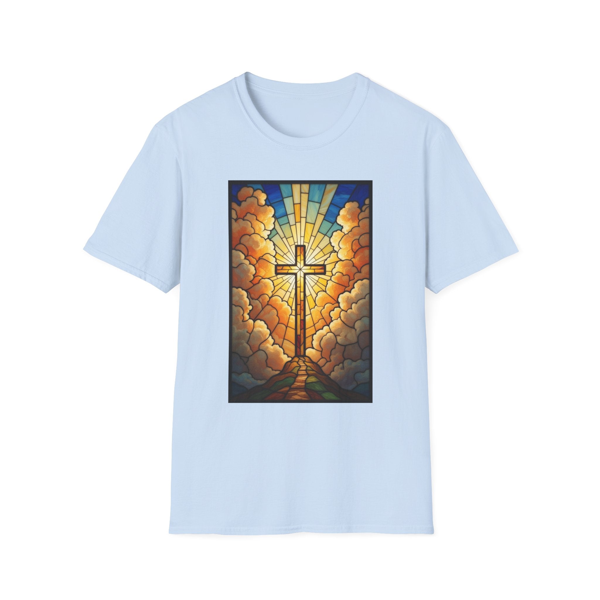Christian Cross T-Shirt — Stained Glass Sunrise Faith Tee