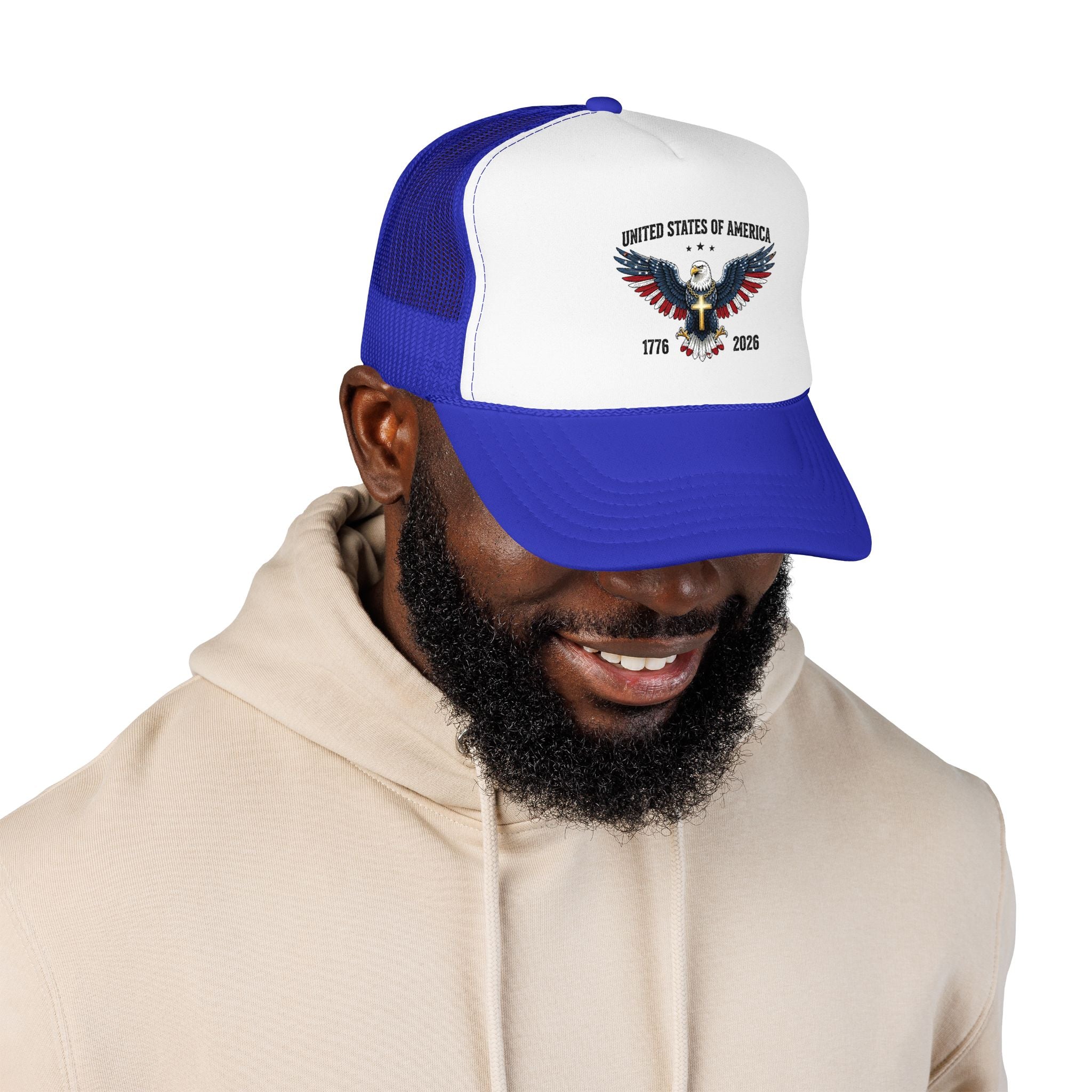 American Eagle Trucker Hat – Patriotic Cross & Flag Design