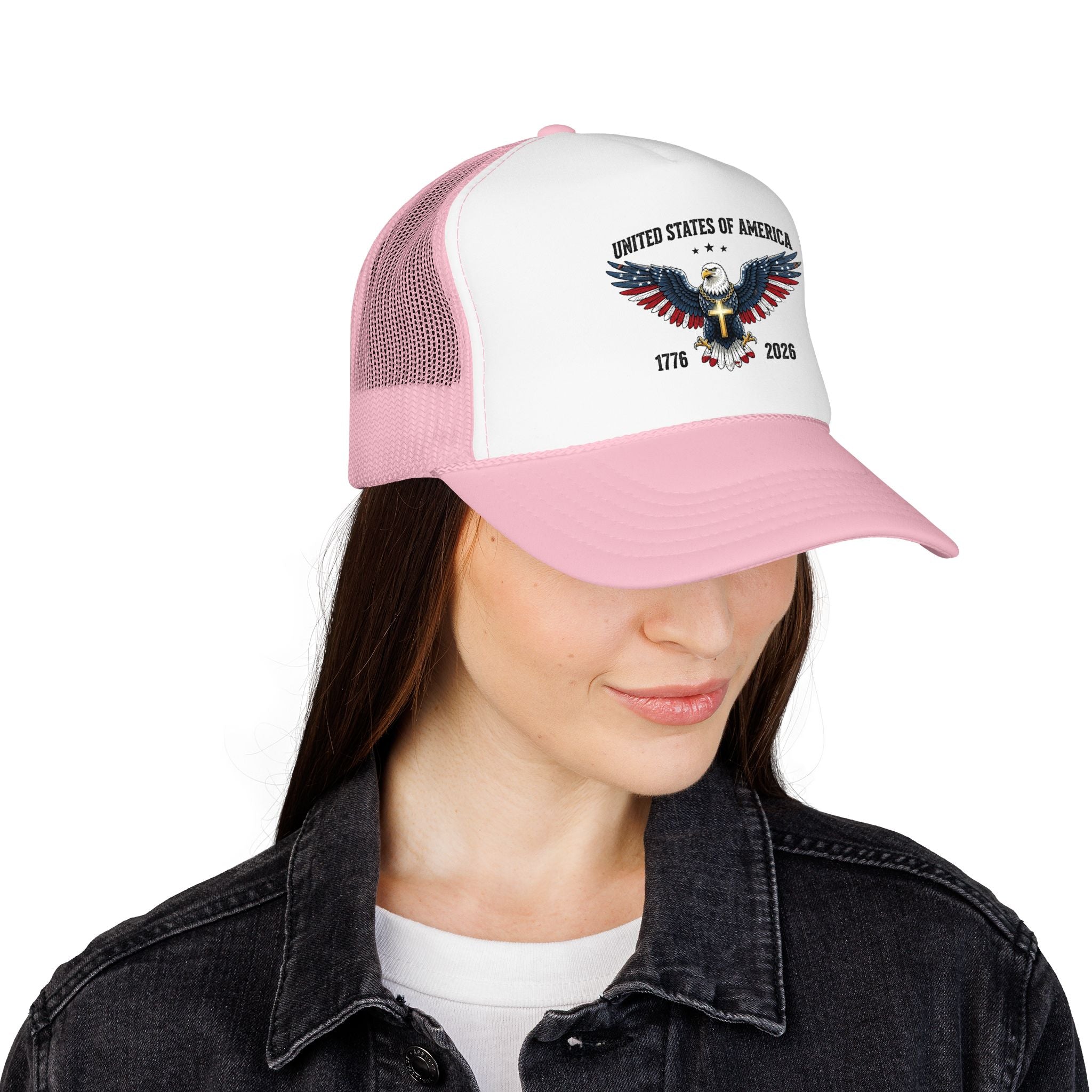American Eagle Trucker Hat – Patriotic Cross & Flag Design