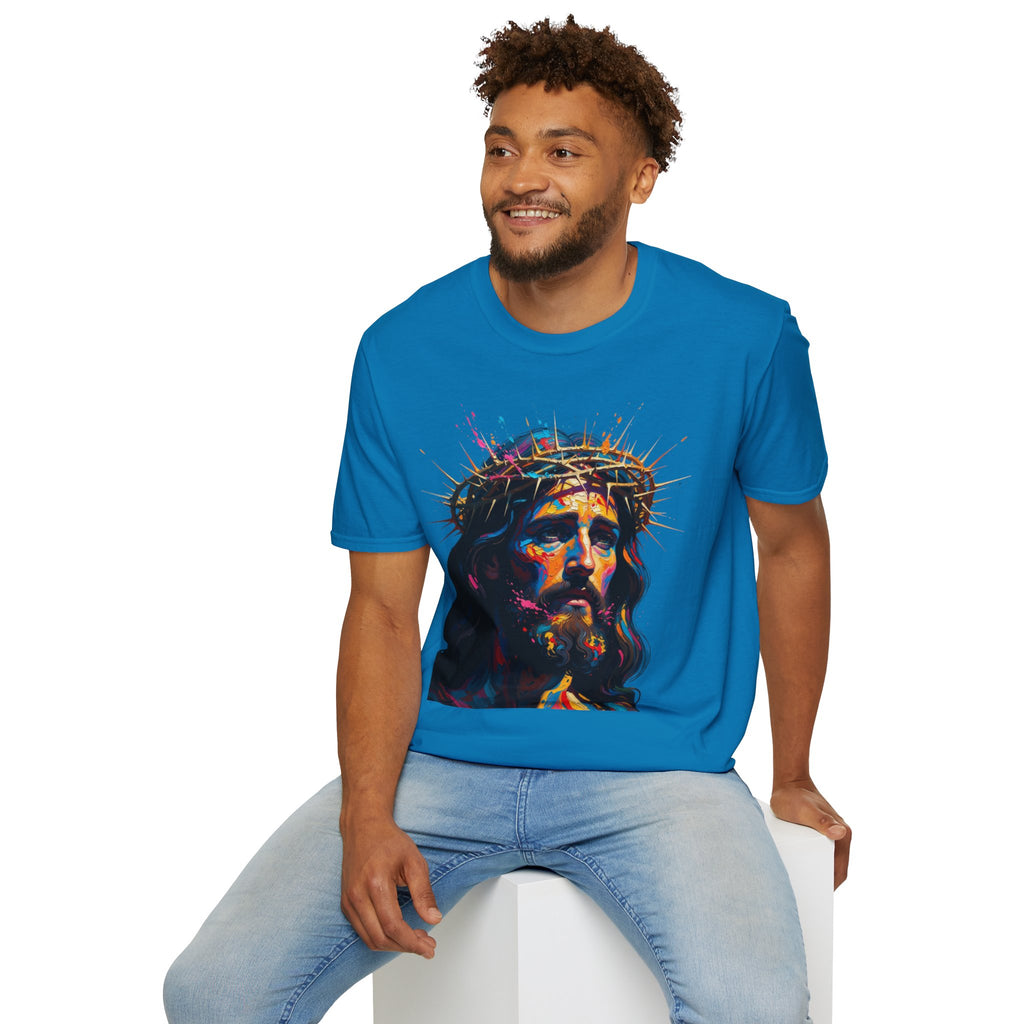 Jesus with Crown of Thorns T-Shirt | Colorful Portrait, Religious Christian Tee