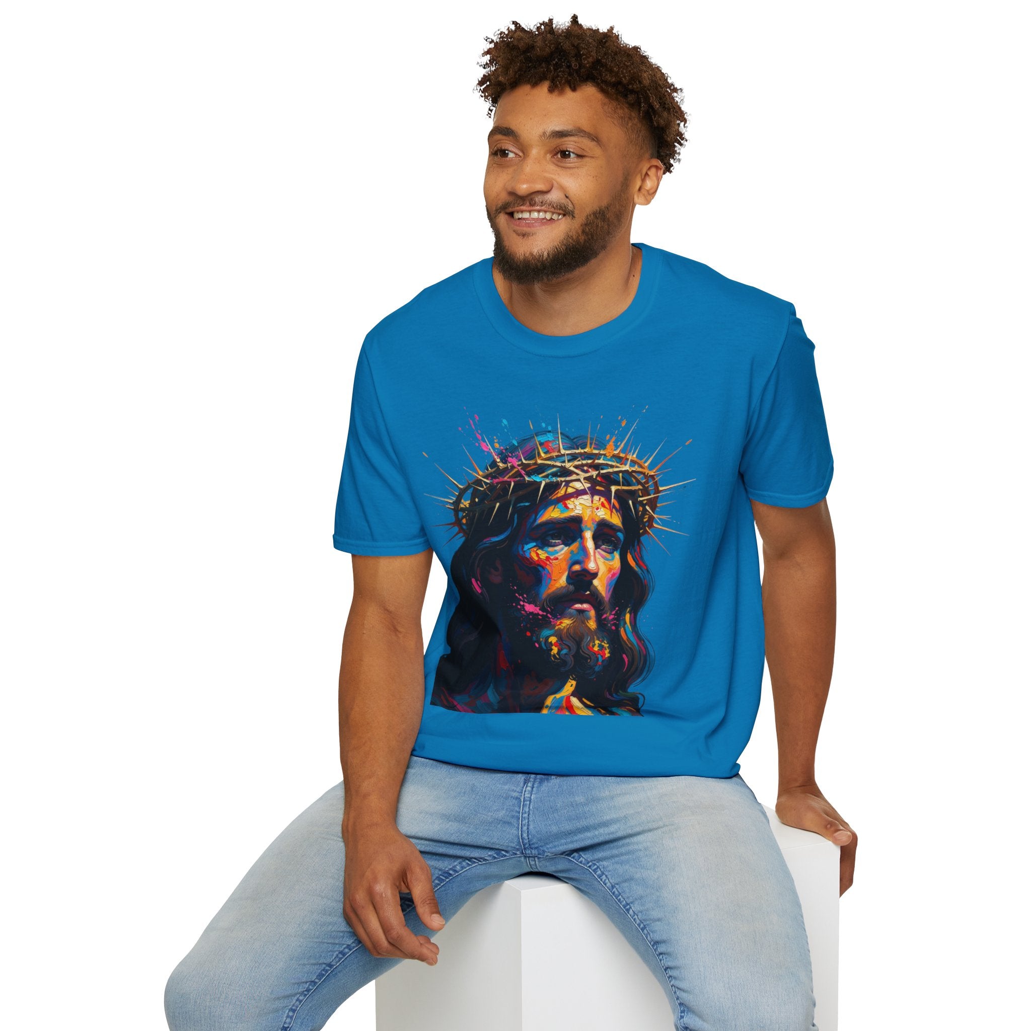 Jesus with Crown of Thorns T-Shirt | Colorful Portrait, Religious Christian Tee