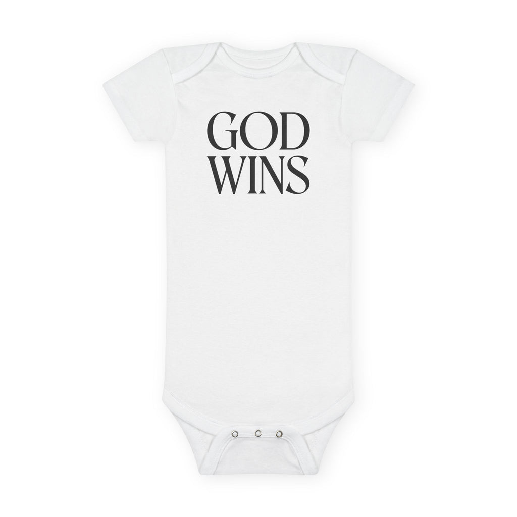God Wins Organic Baby Onesie – Religious Christian Infant Bodysuit