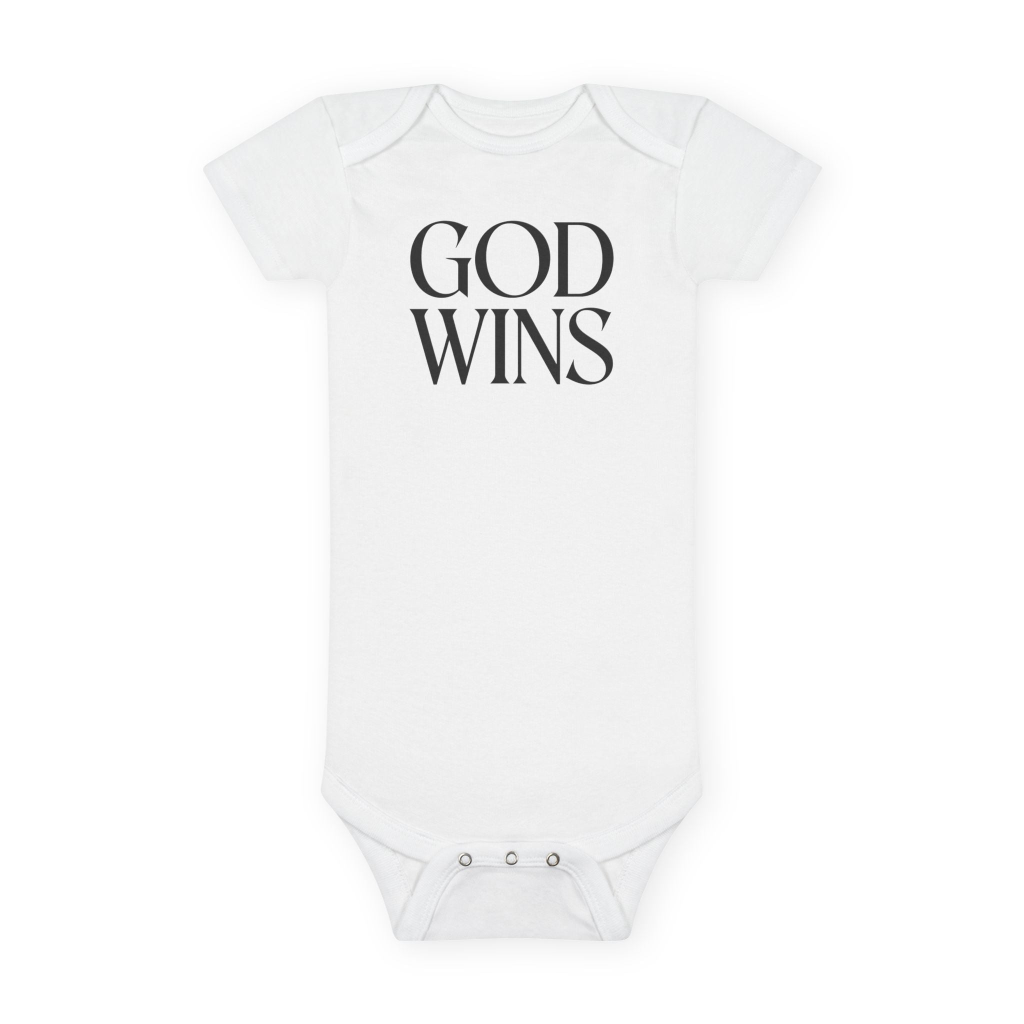God Wins Organic Baby Onesie – Religious Christian Infant Bodysuit