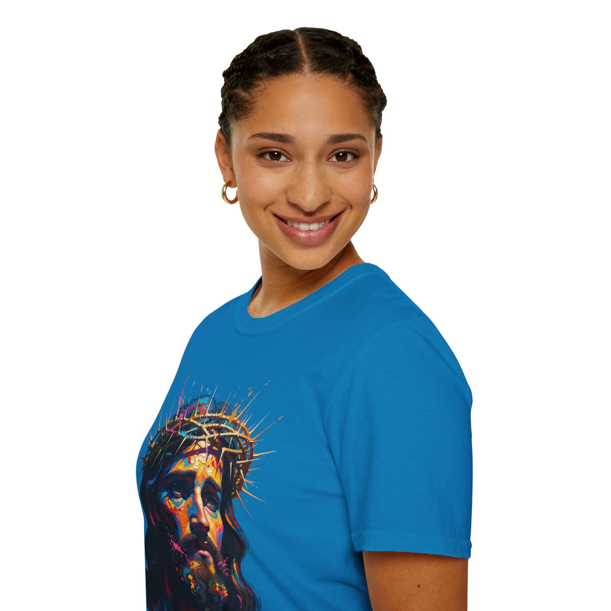 Jesus with Crown of Thorns T-Shirt | Colorful Portrait, Religious Christian Tee