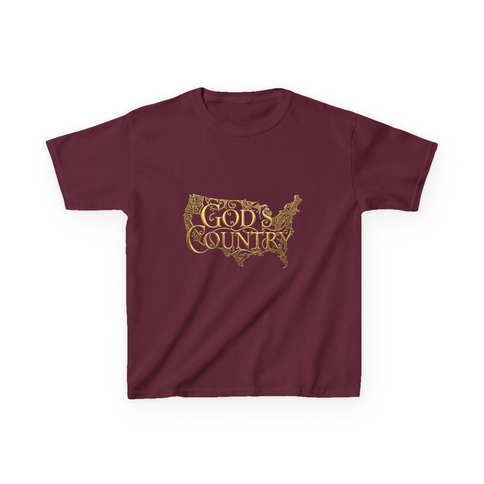 Kids T‑Shirt — "God's Country" USA Map Kids Tee (Patriotic Christian Youth Shirt)