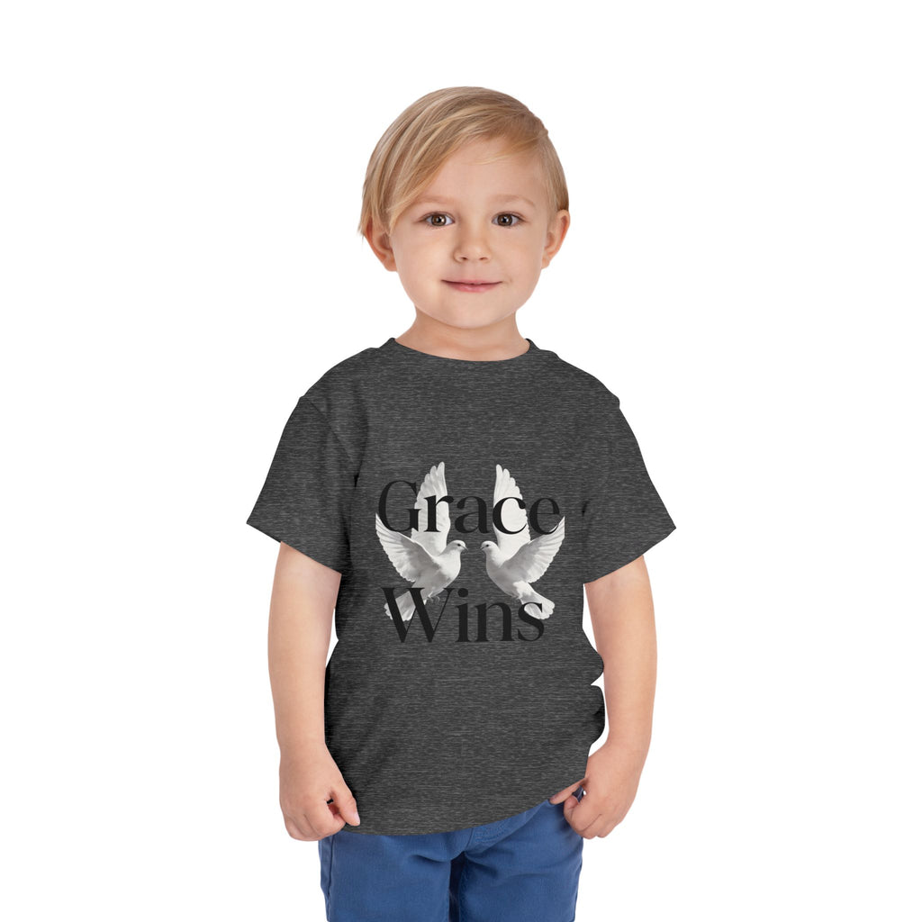 Toddler Tee — "Grace Wins" Dove Graphic Christian Short Sleeve Shirt