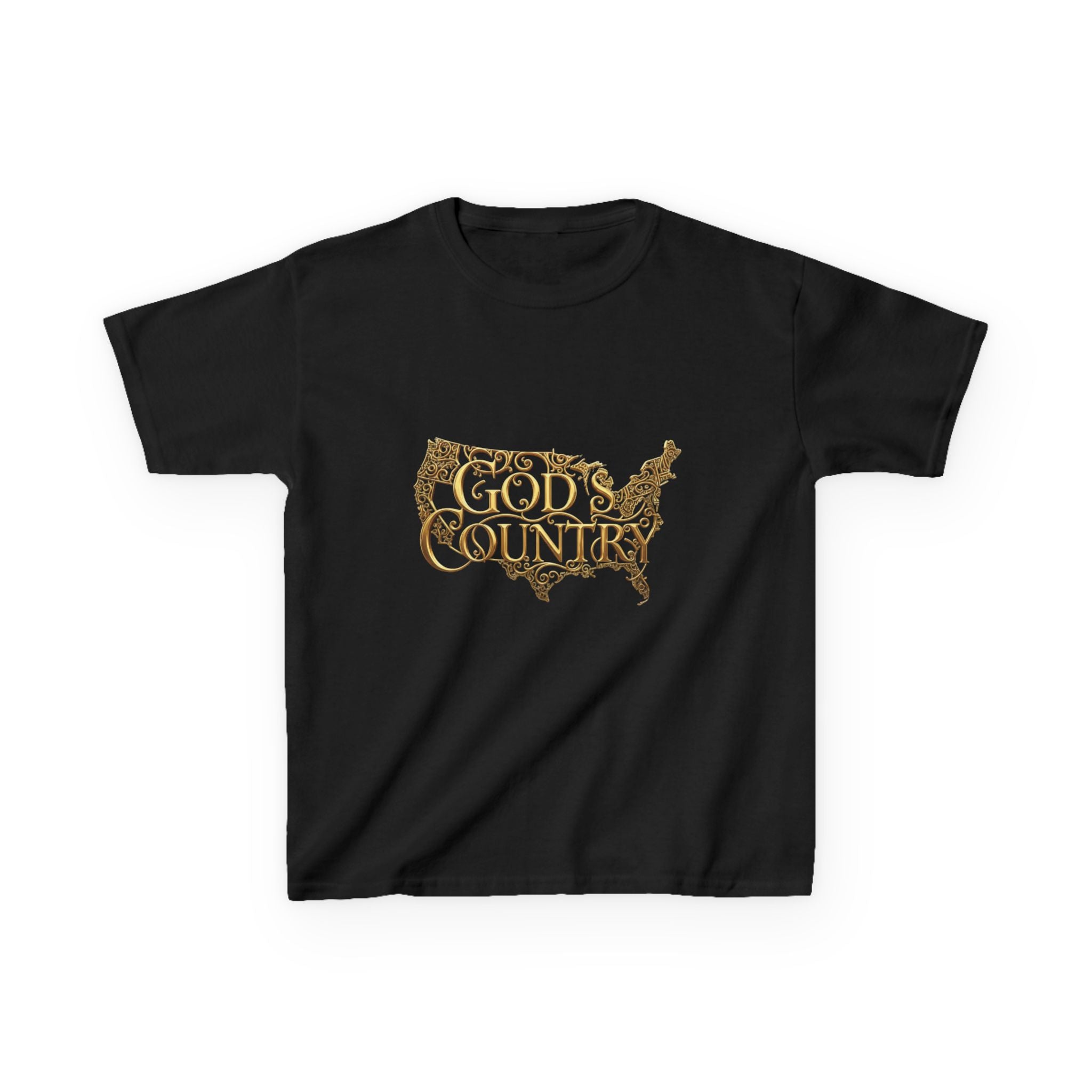 Kids T‑Shirt — "God's Country" USA Map Kids Tee (Patriotic Christian Youth Shirt)