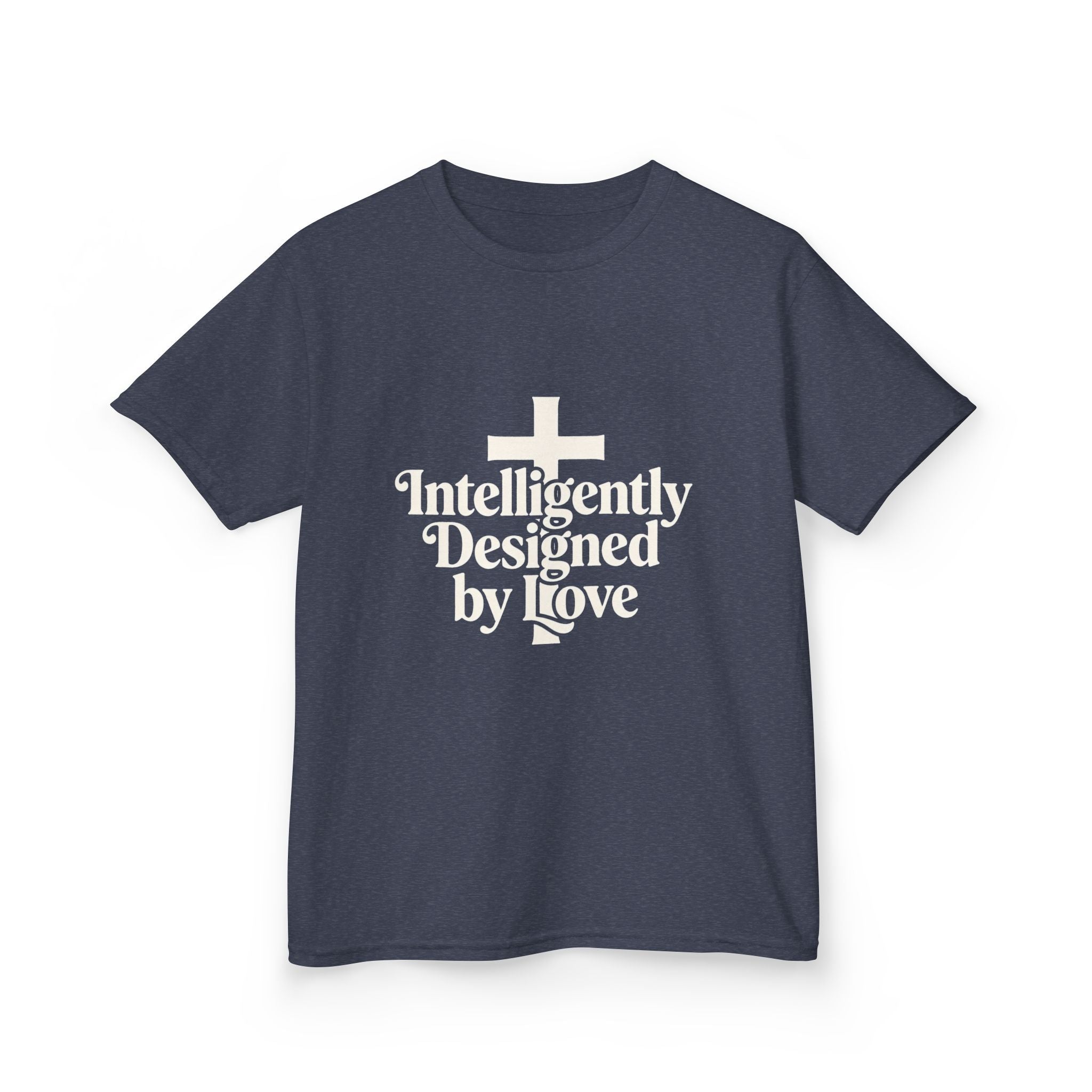 Kids Tee – "Intelligently Designed by Love" Christian Cross Shirt